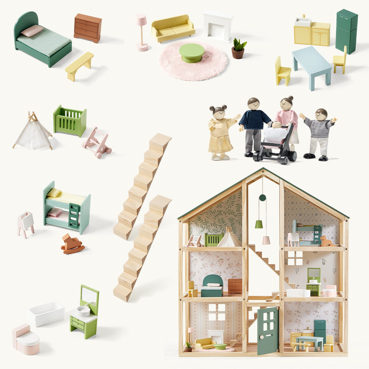 ® Sweetwood Evergreen Dollhouse & Wooden Dollhouse Dolls