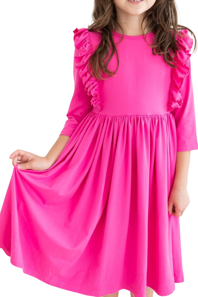 Hot Pink Ruffle Twirl Dress