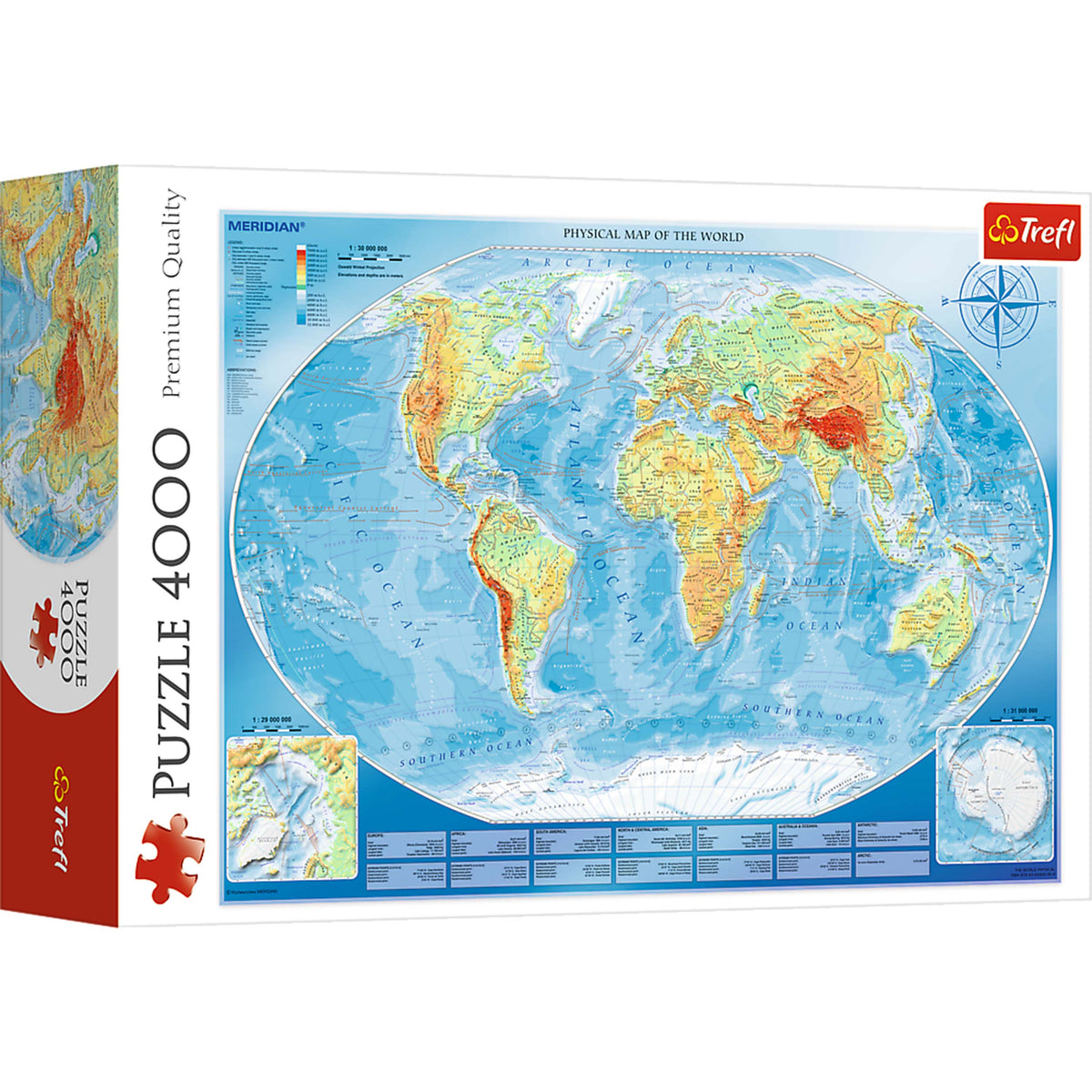 Red 4000 Piece Puzzle - Large Physical Map Of The World / Meridian