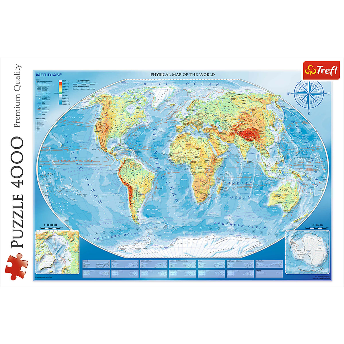 Red 4000 Piece Puzzle - Large Physical Map Of The World / Meridian