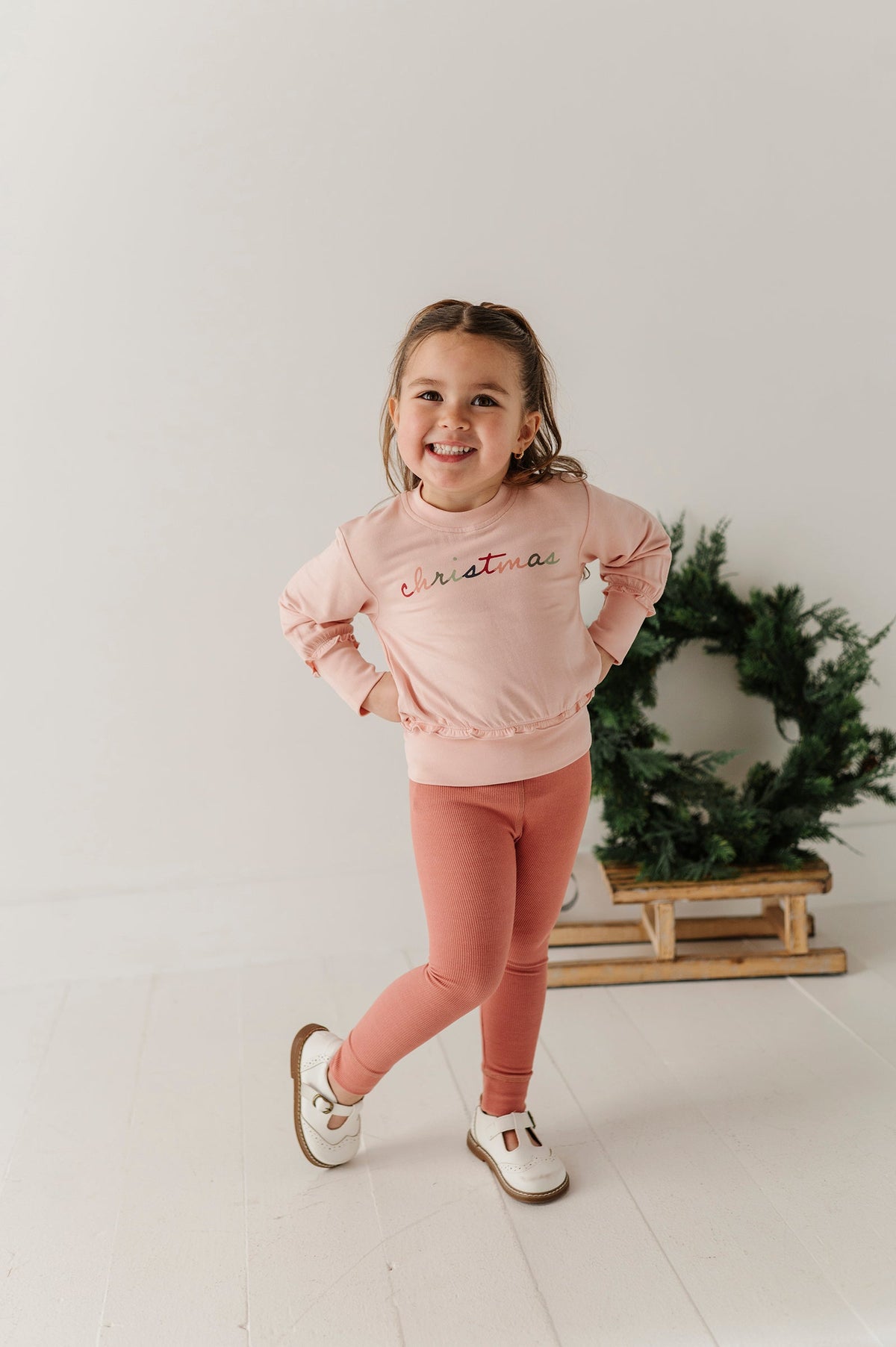 Girls Ruffle Hem Sweatshirt In Christmas