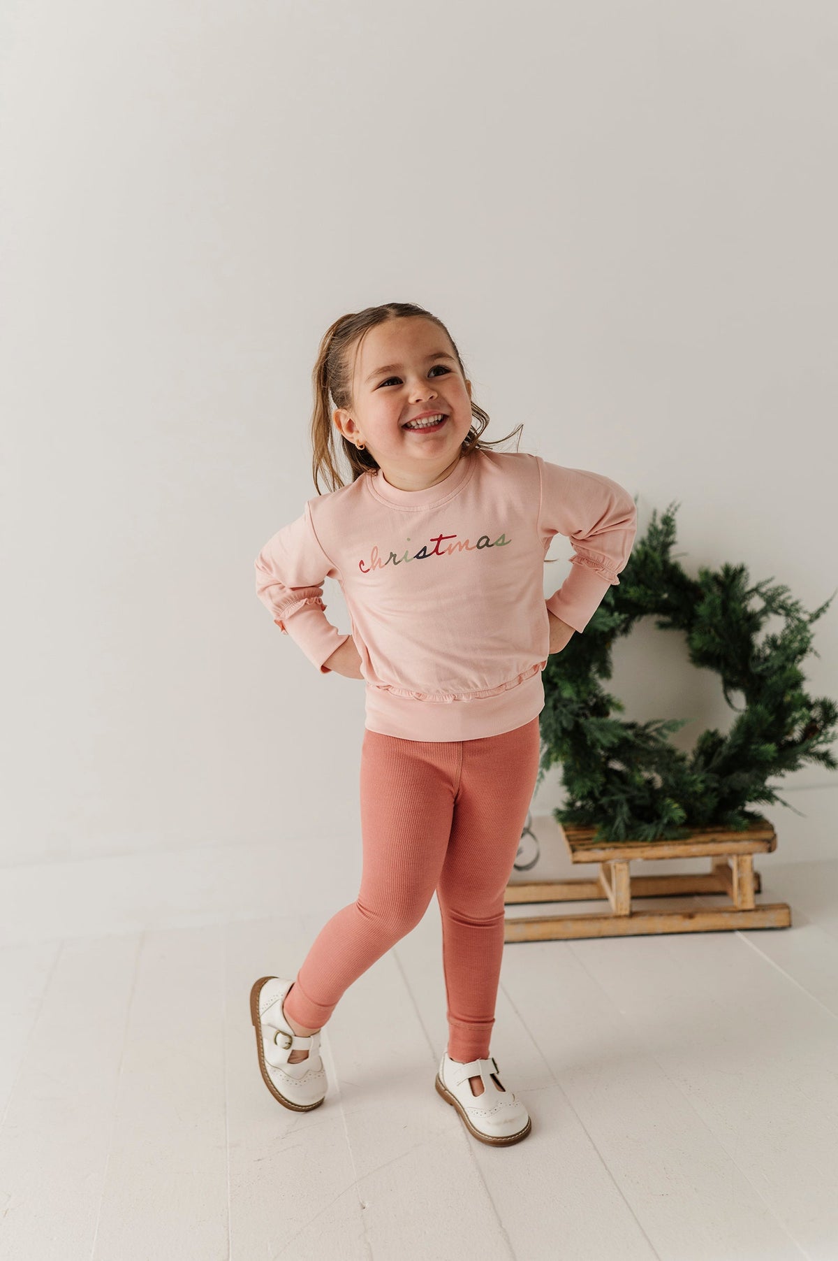 Girls Ribbed Leggings In Holly Dust