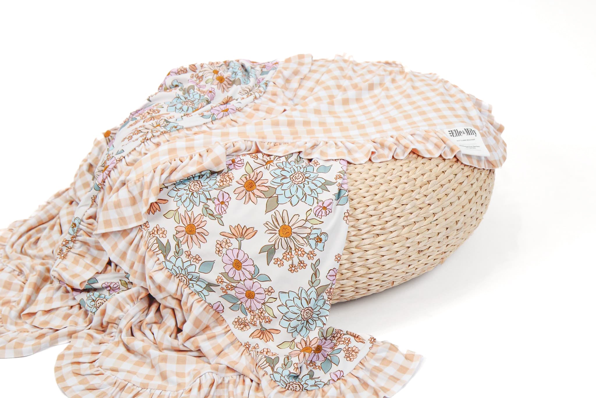 Zara & Beige Gingham Double Layer Ruffle Blanket