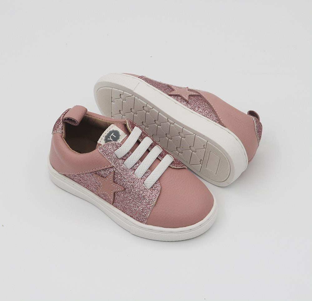 Low Top Sneakers - Pink Glitter / Leather Star