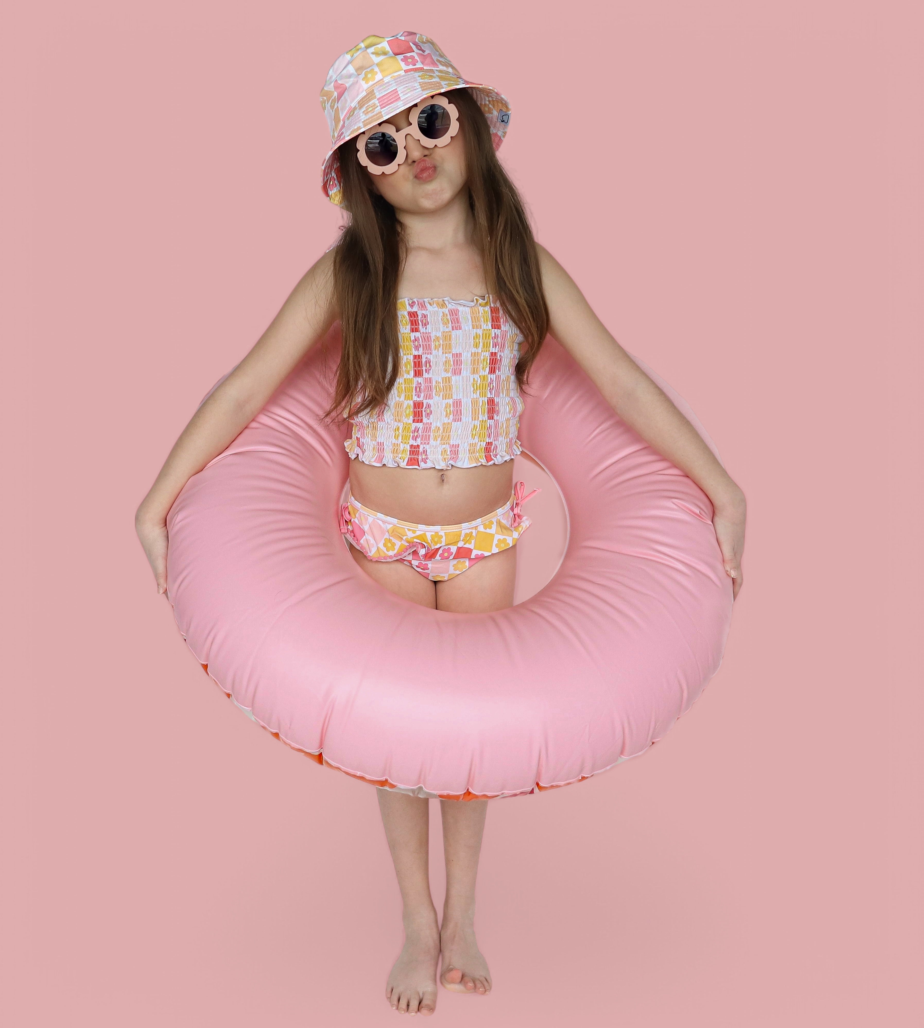 Summer Sunset Checkers Dream Smocked Tankini Two Piece Swim Suit