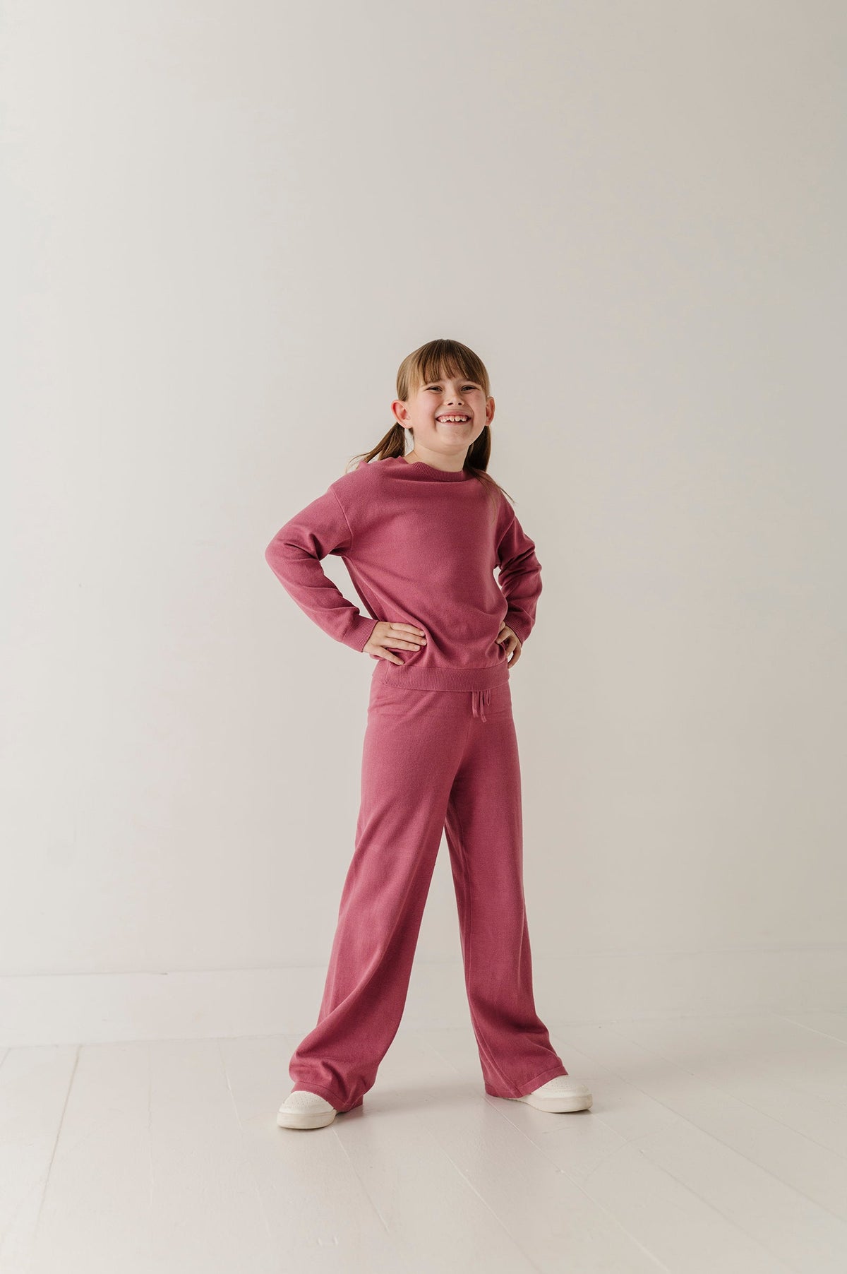 Girls Knit Flare Pants In Winter Mauve