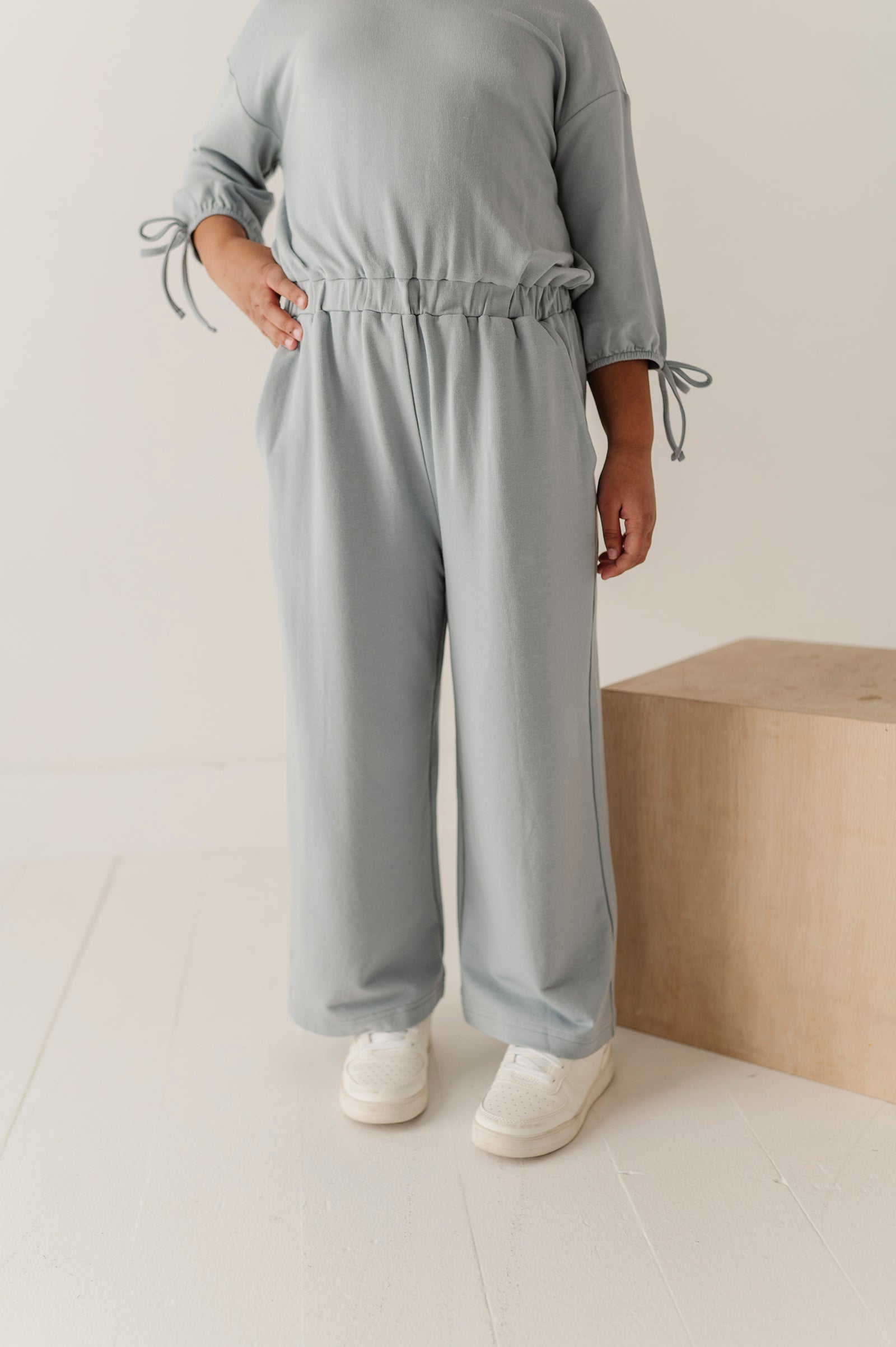 Girls Drop Shoulder Blouson Knit Jumpsuit In Rose Cloud