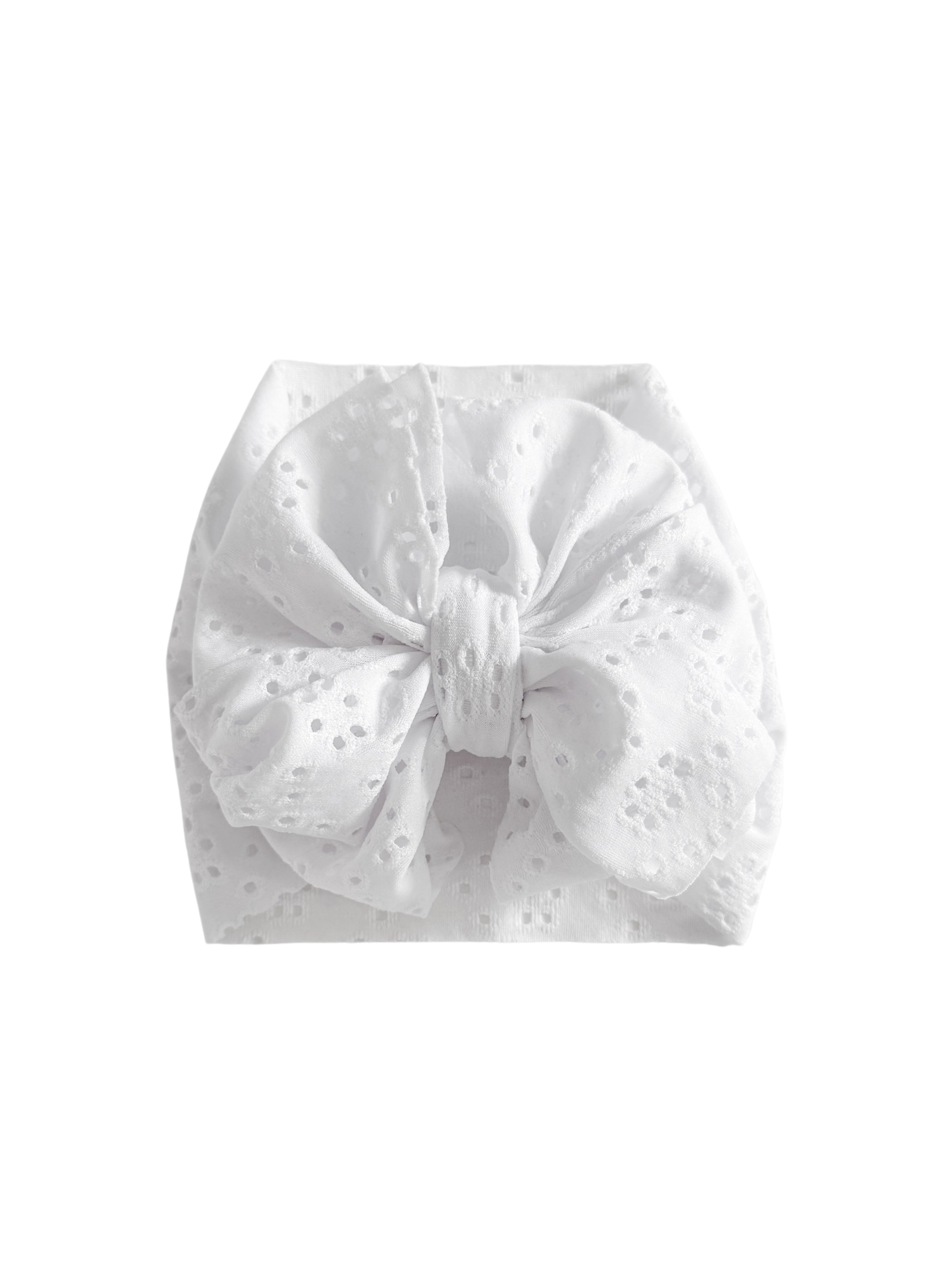 Eyelet Headwrap Bow- White