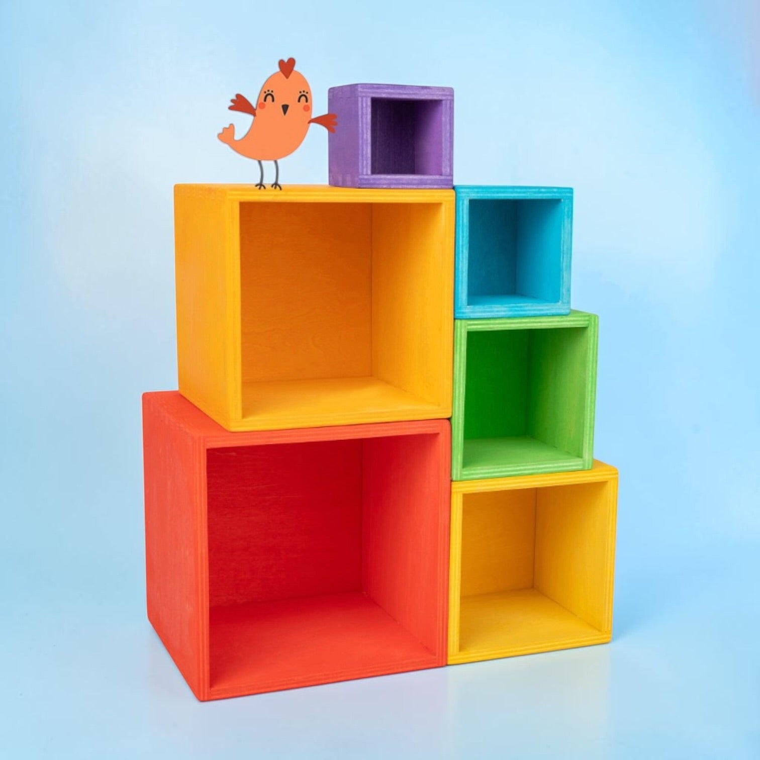 6 Pcs Colored Rainbow Wooden Nesting Box Set In Primary Color