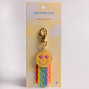 Jmbm Kids Heart Eyes Emoji Enamel Happy Face Bag Backpack Charm Clip With Rainbow Chain Fringe