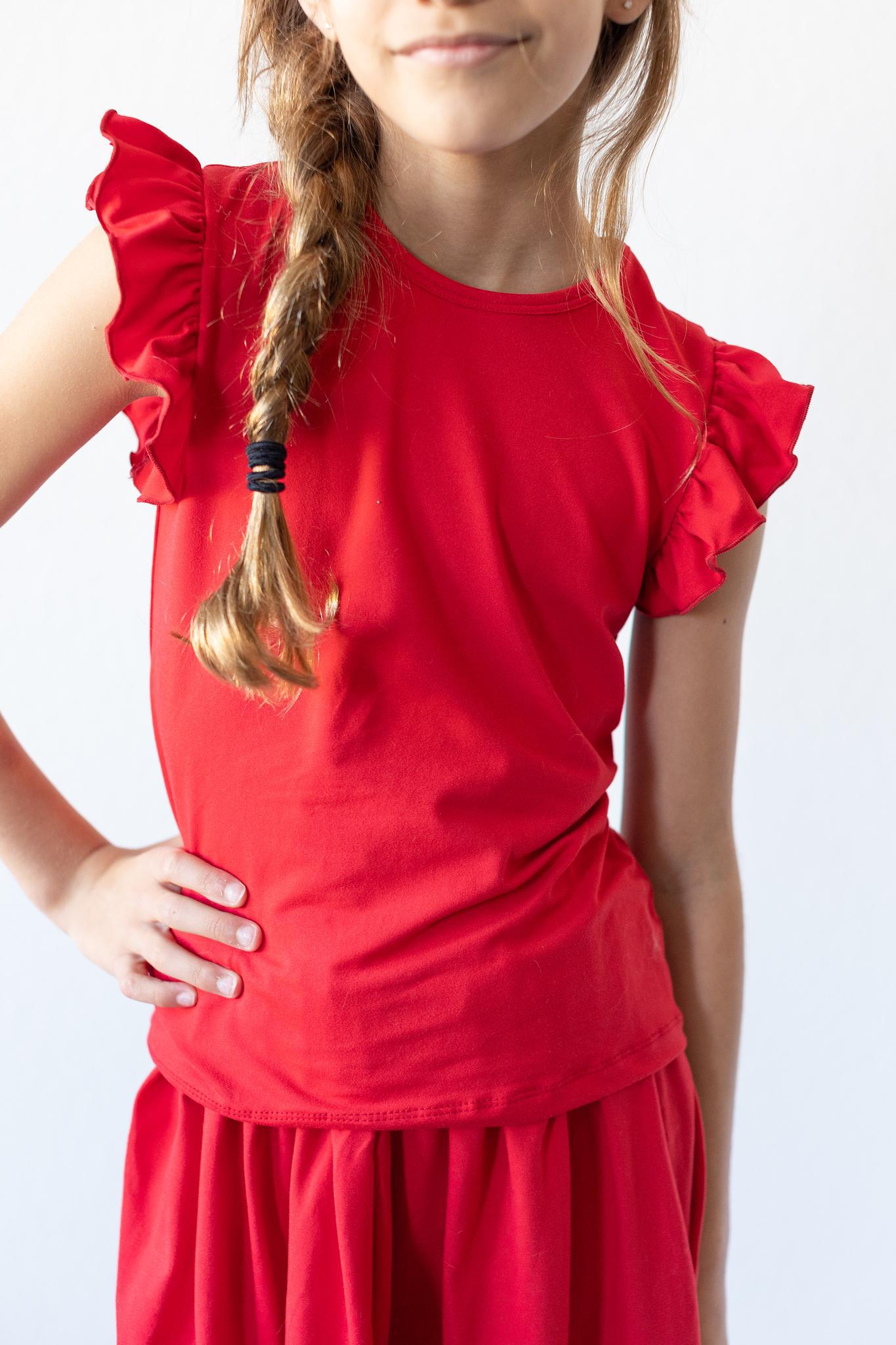 Red S/s Ruffle Tee