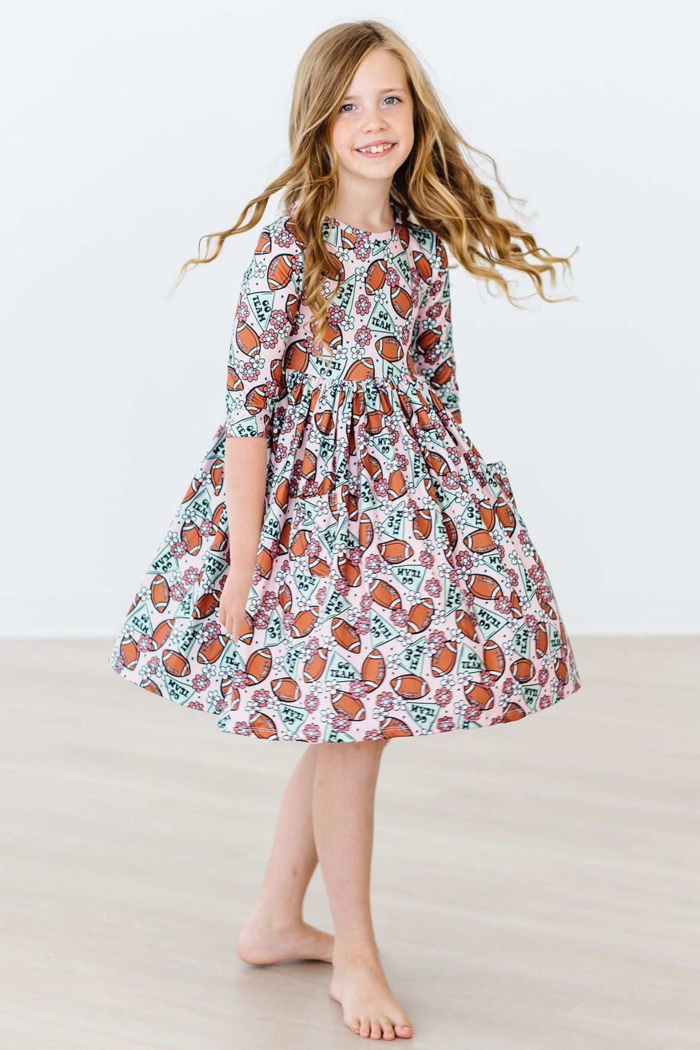 Go Team 3/4 Sleeve Pocket Twirl Dress