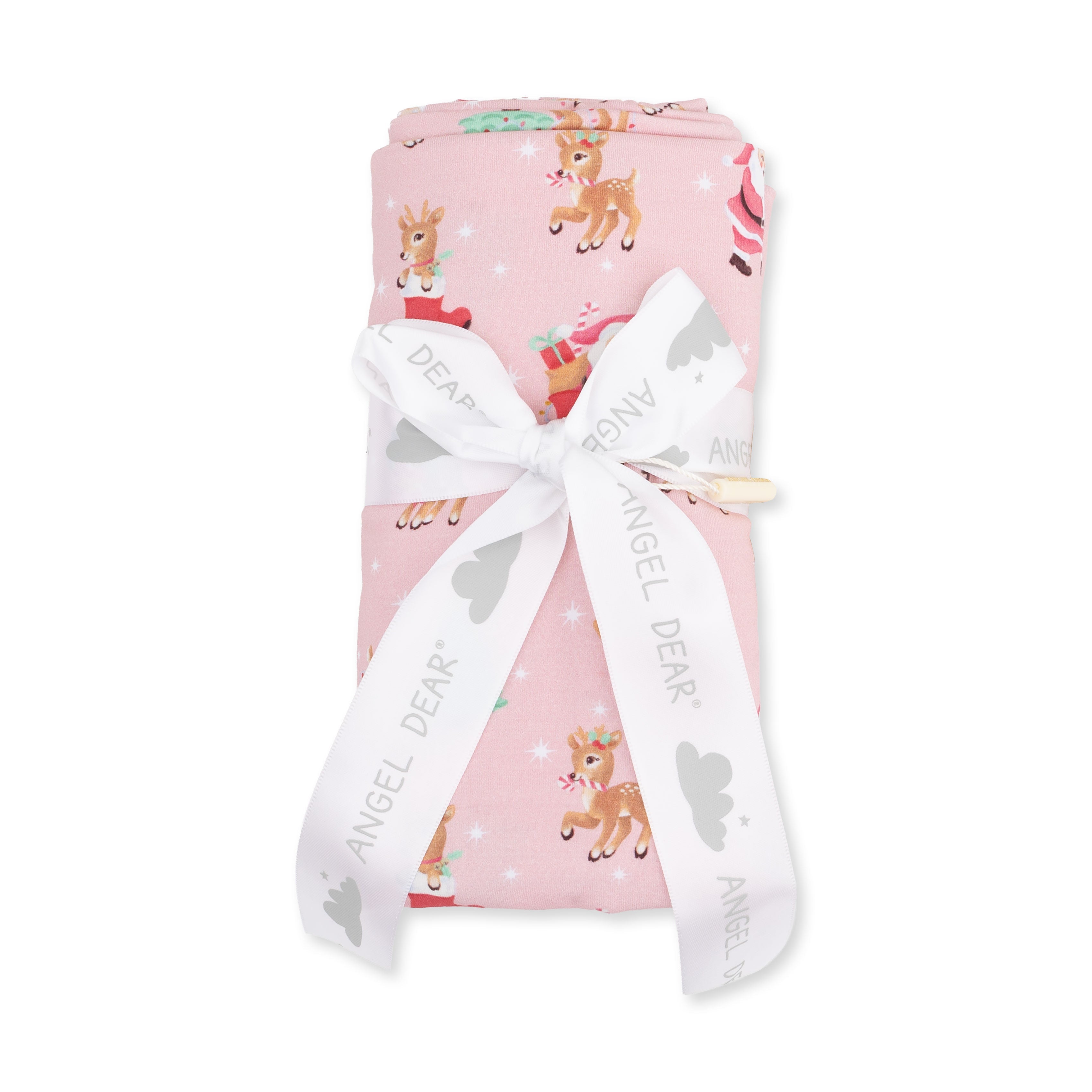 Vintage Reindeer & Santa Pink - Swaddle Blanket
