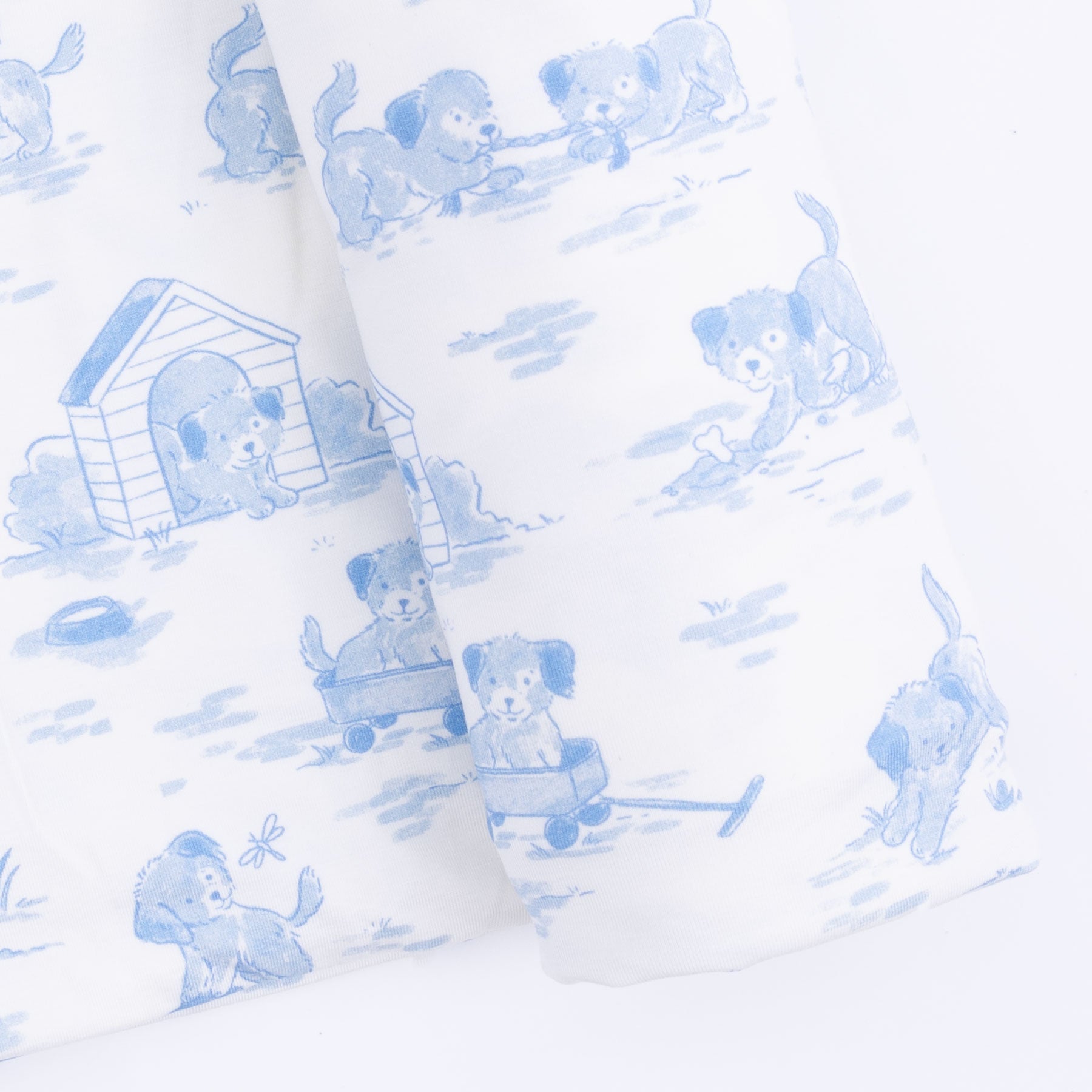 Puppy Toile Blue - 2 Way Zipper Footie & Swaddle Blanket Set