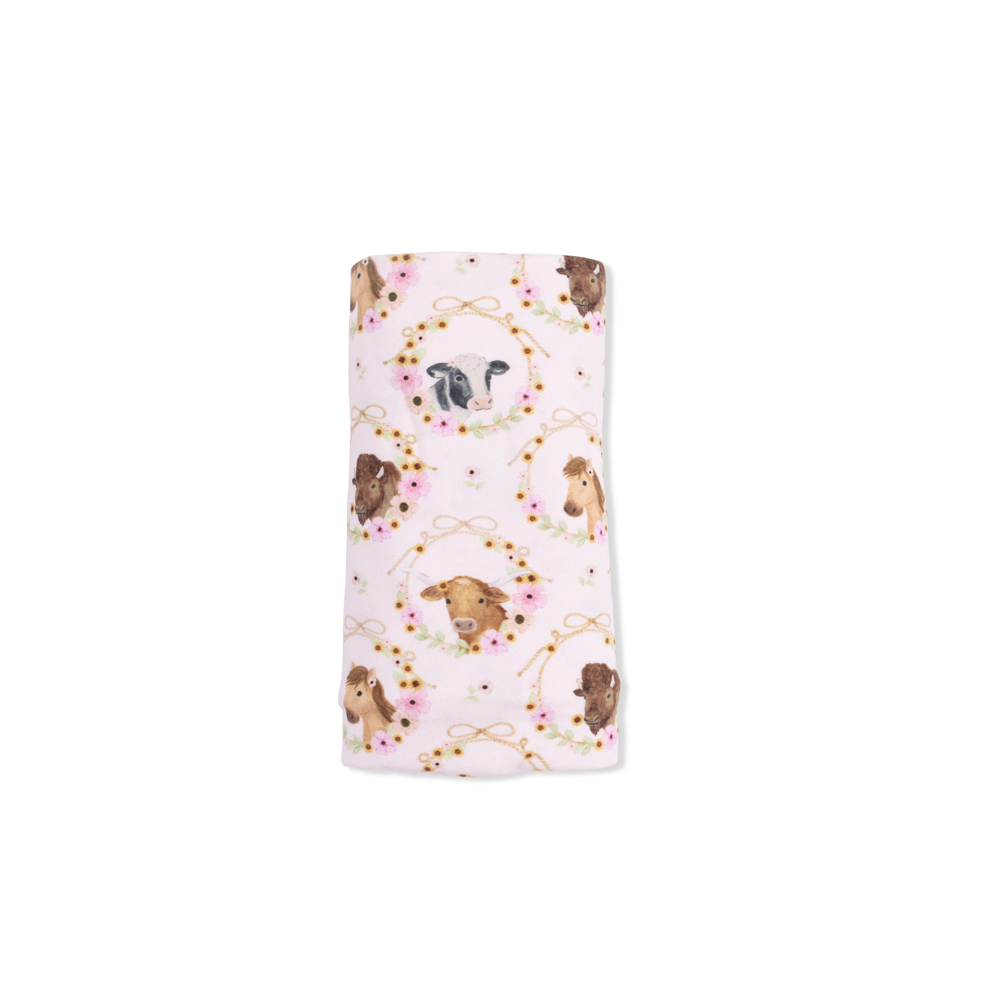 Farm Animals Floral Cameos Pink - Swaddle Blanket