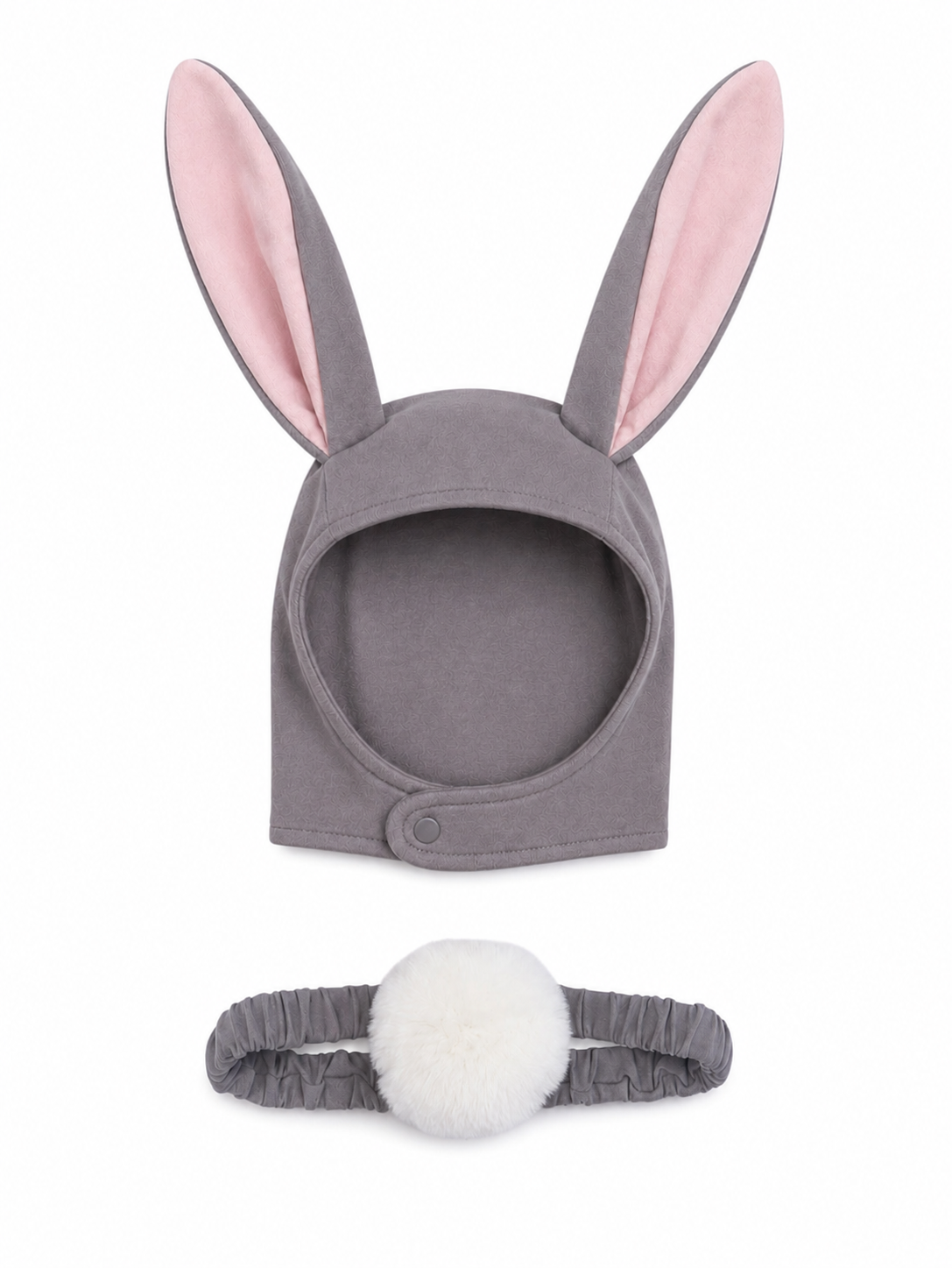 Gray Bunny Bonnet And Bunny Tail Set