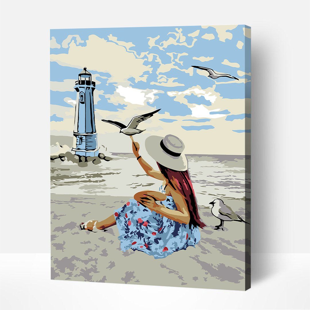 Girl And Gulls – Paint By Numbers Kit | Artwille | 14x18 Inch Canvas