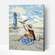 Girl And Gulls – Paint By Numbers Kit | Artwille | 14x18 Inch Canvas