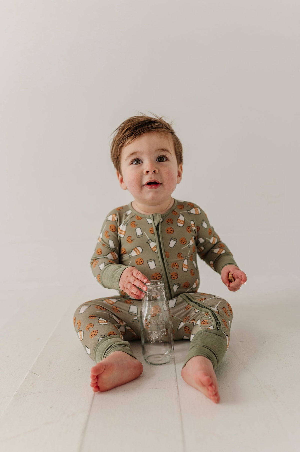 Long Sleeve Zip Romper In Cookies 'n Milk