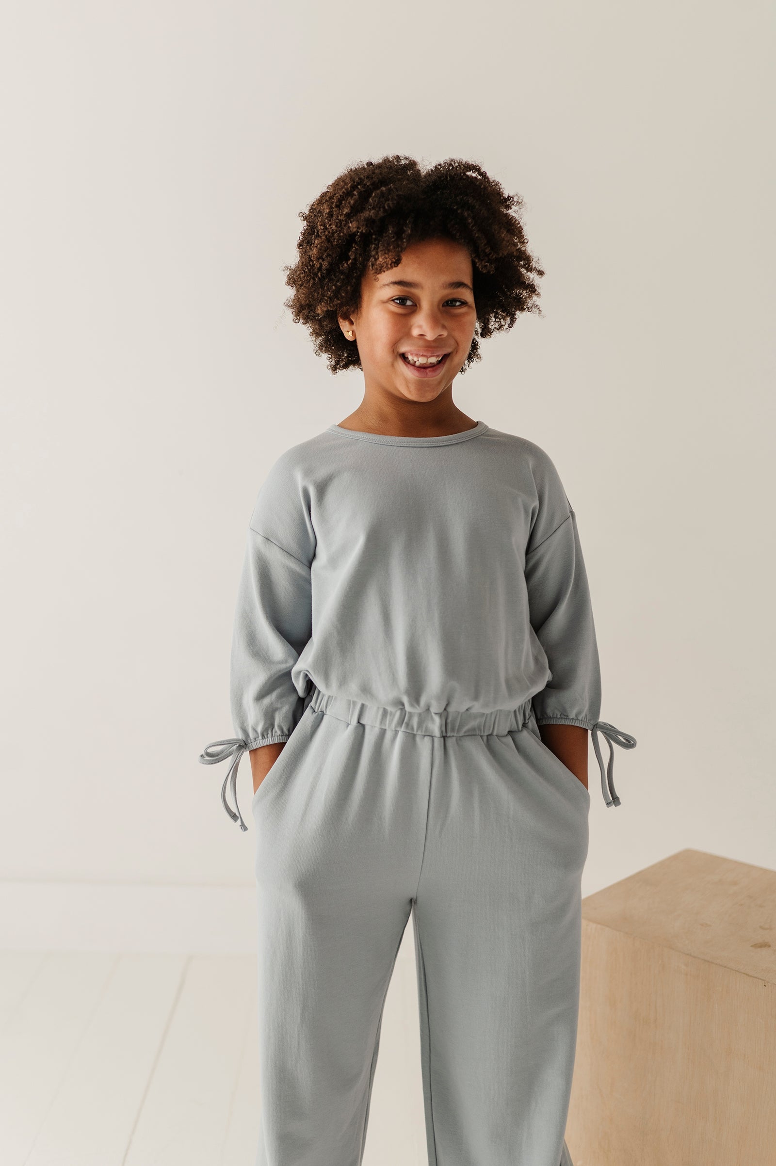 Girls Drop Shoulder Blouson Knit Jumpsuit In Rose Cloud