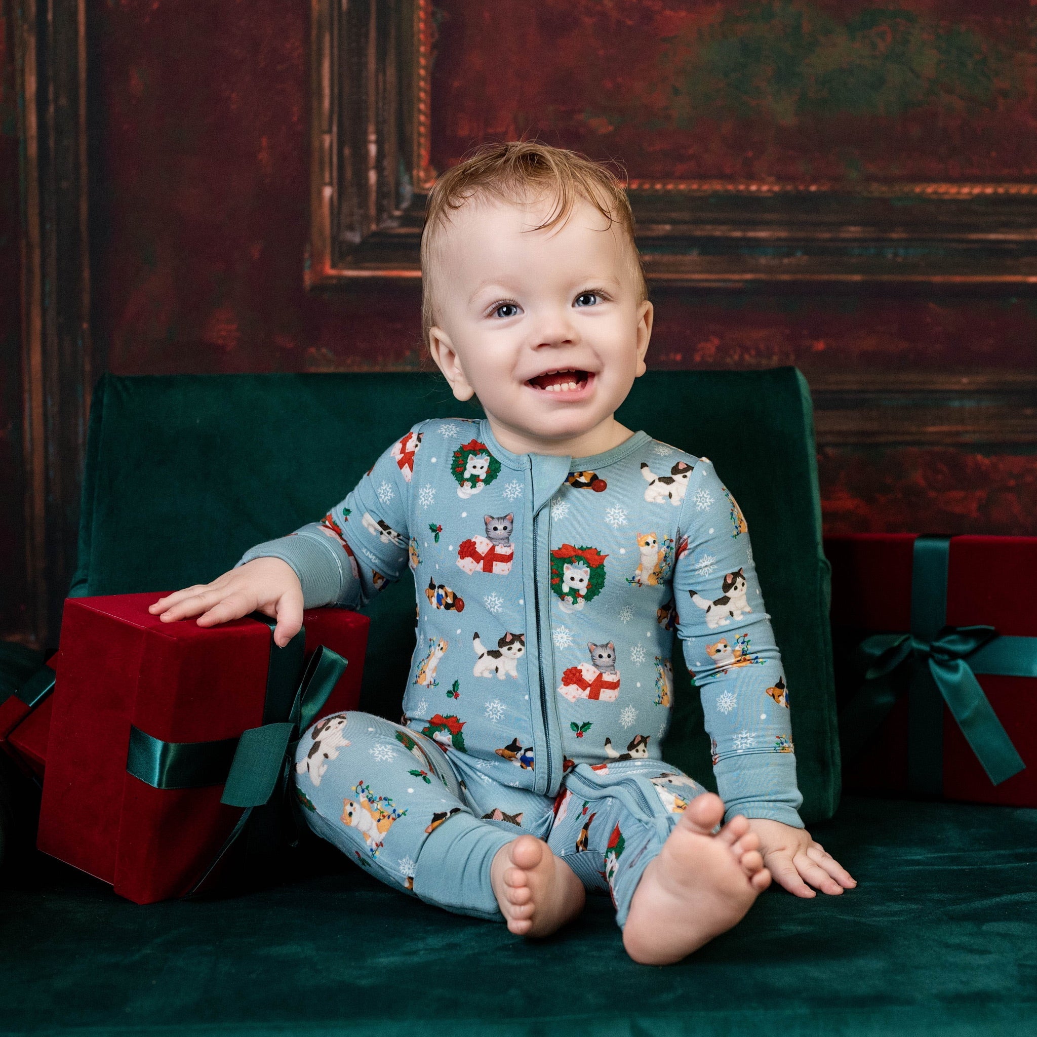 Whisker Wonderland Christmas Kittens Bamboo One Piece Zippy Pajamas