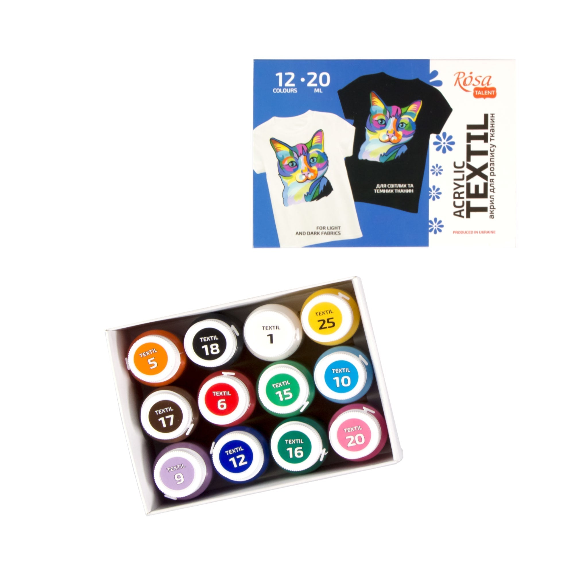 Set Of Acrylic Paints For Textile, 12*20ml/0.68oz, Rosa Talent