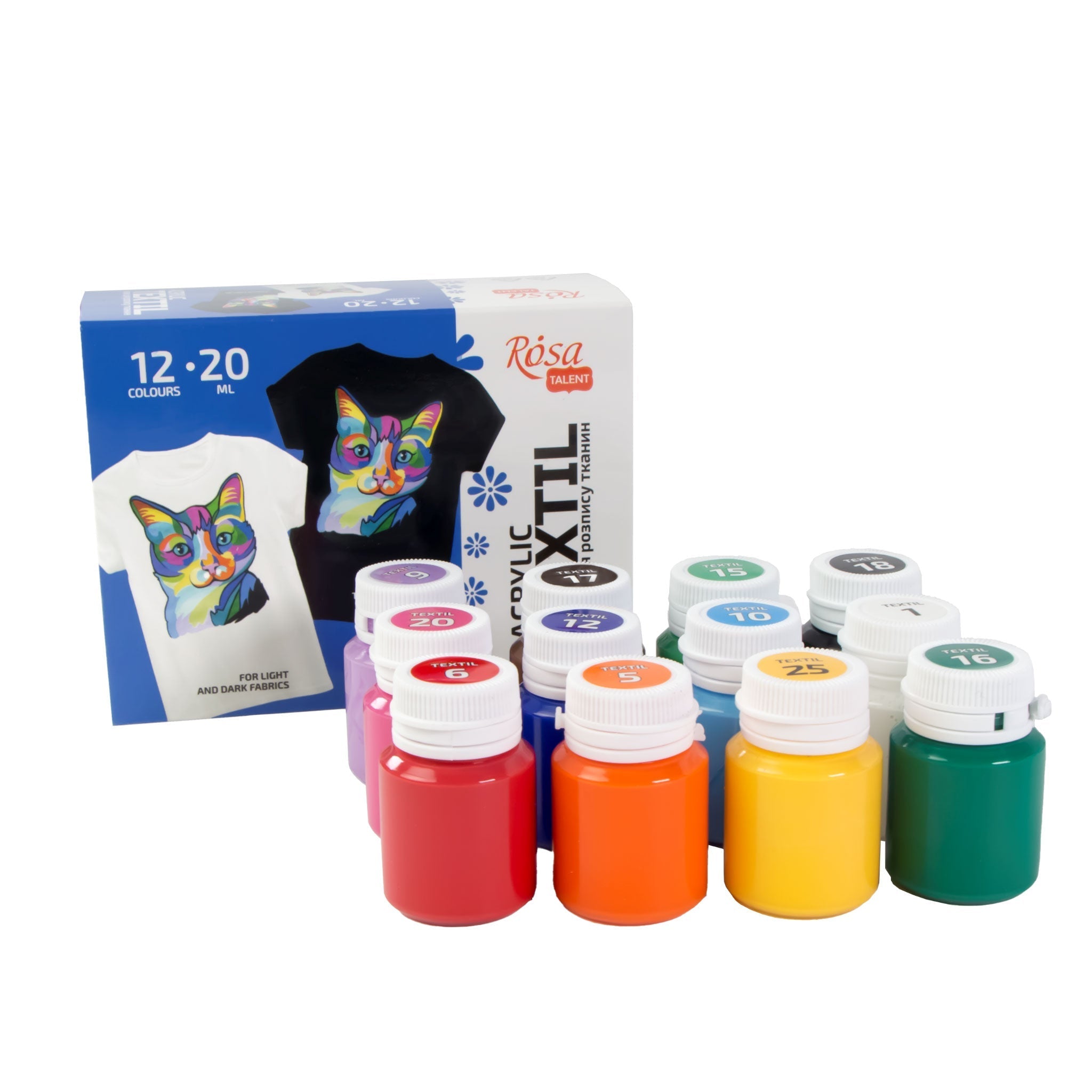 Set Of Acrylic Paints For Textile, 12*20ml/0.68oz, Rosa Talent