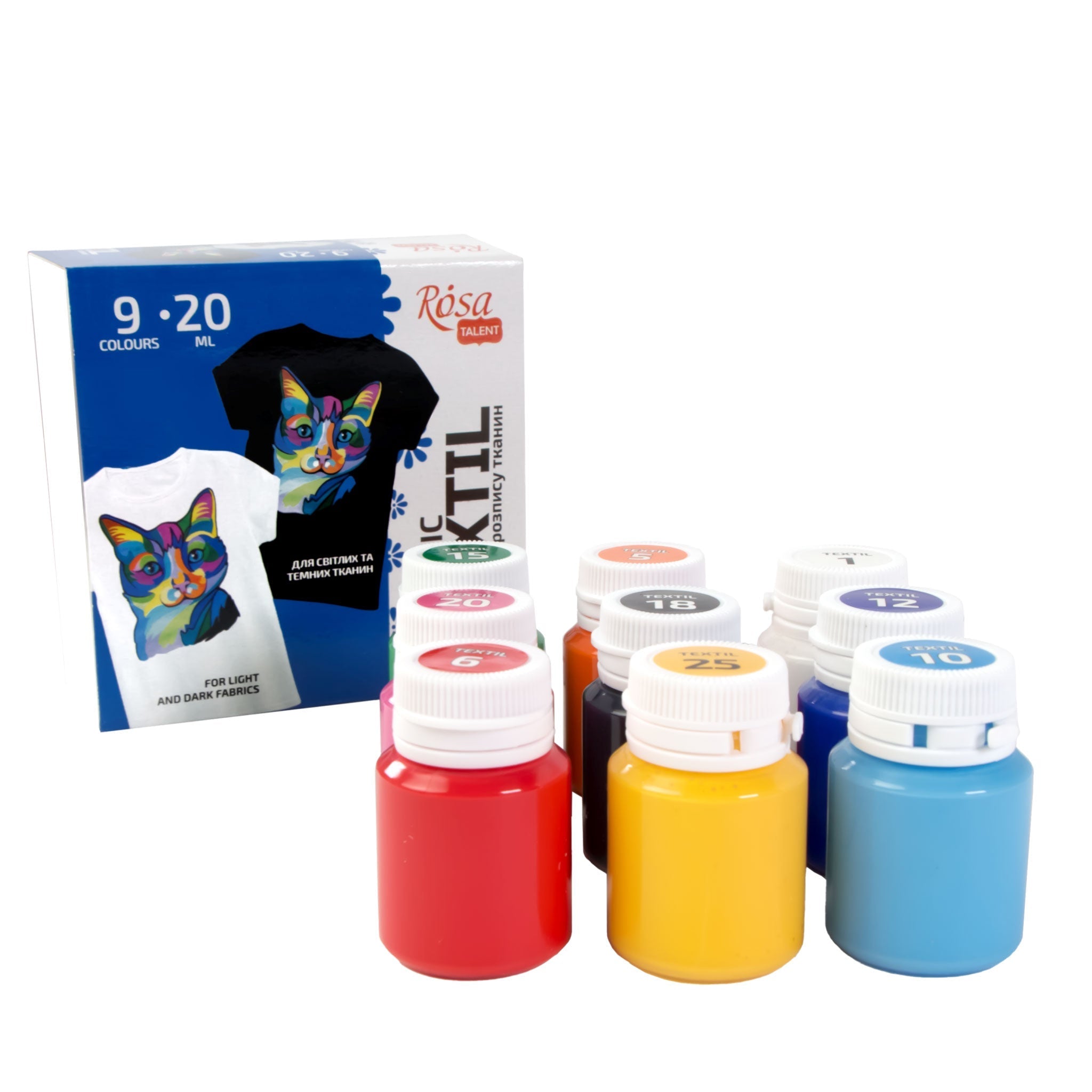 Set Of Acrylic Paints For Textile, 9*20ml/0.68oz, Rosa Talent
