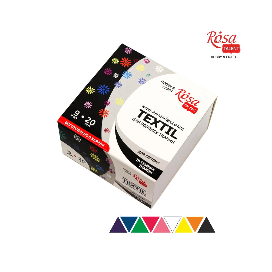 Set Of Acrylic Paints For Textile, 9*20ml/0.68oz, Rosa Talent