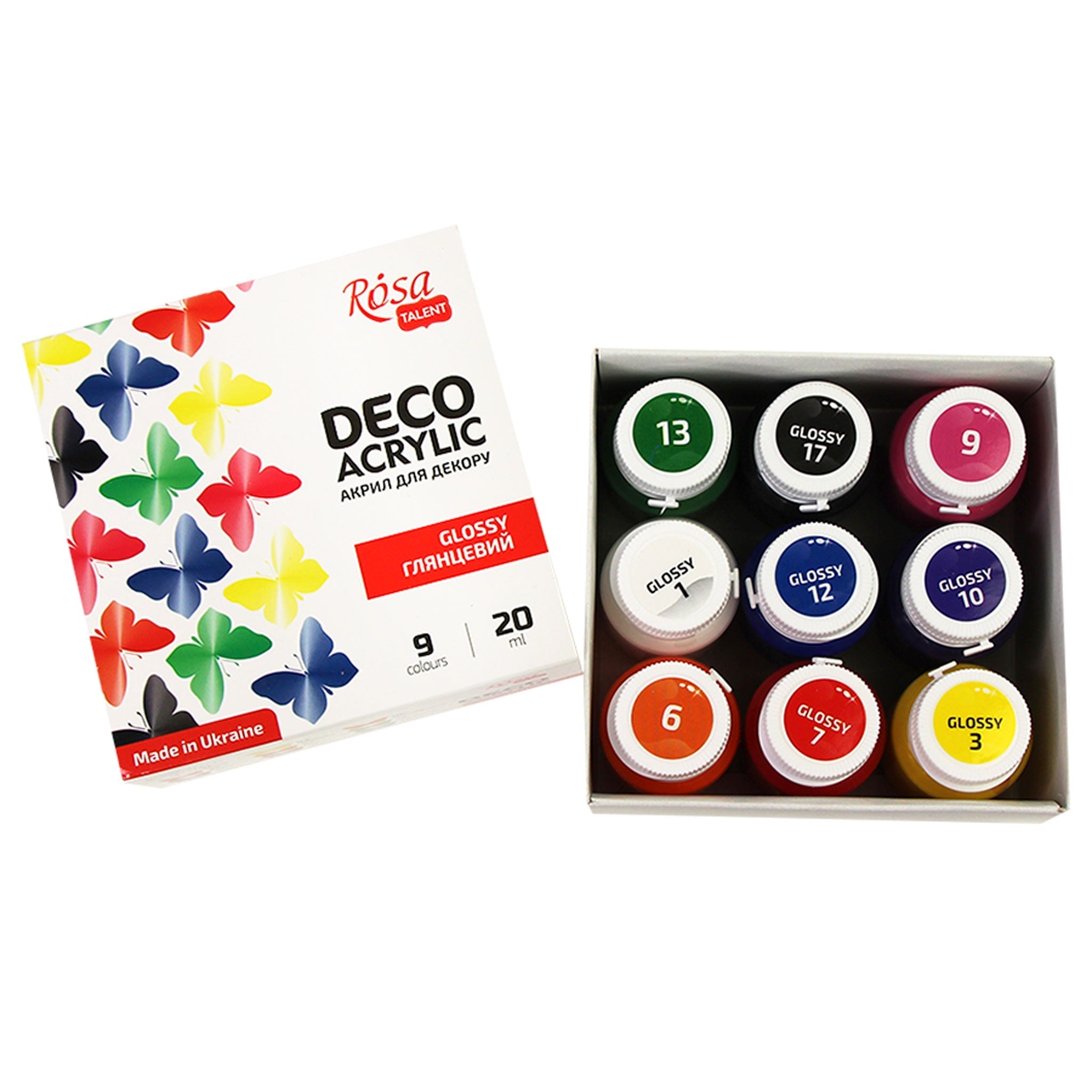Glossy Acrylic Paint For Decor Set, 9*20ml Rosa Talent