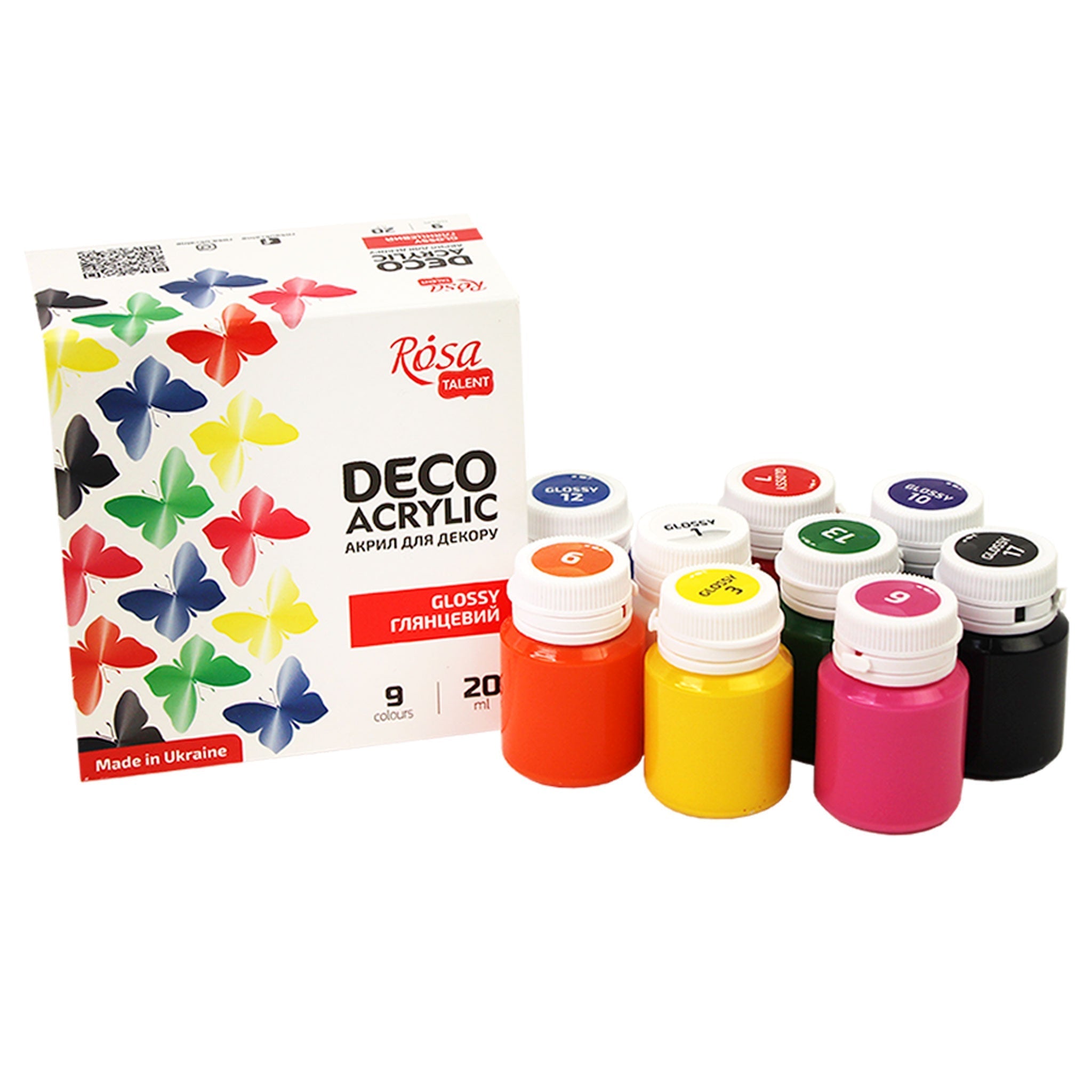 Glossy Acrylic Paint For Decor Set, 9*20ml Rosa Talent