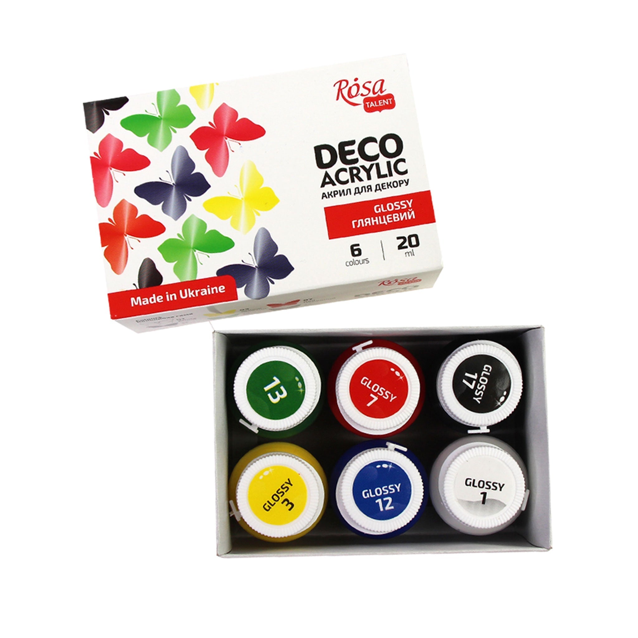 Glossy Acrylic Paint For Decor Set, 6*20ml Rosa Talent