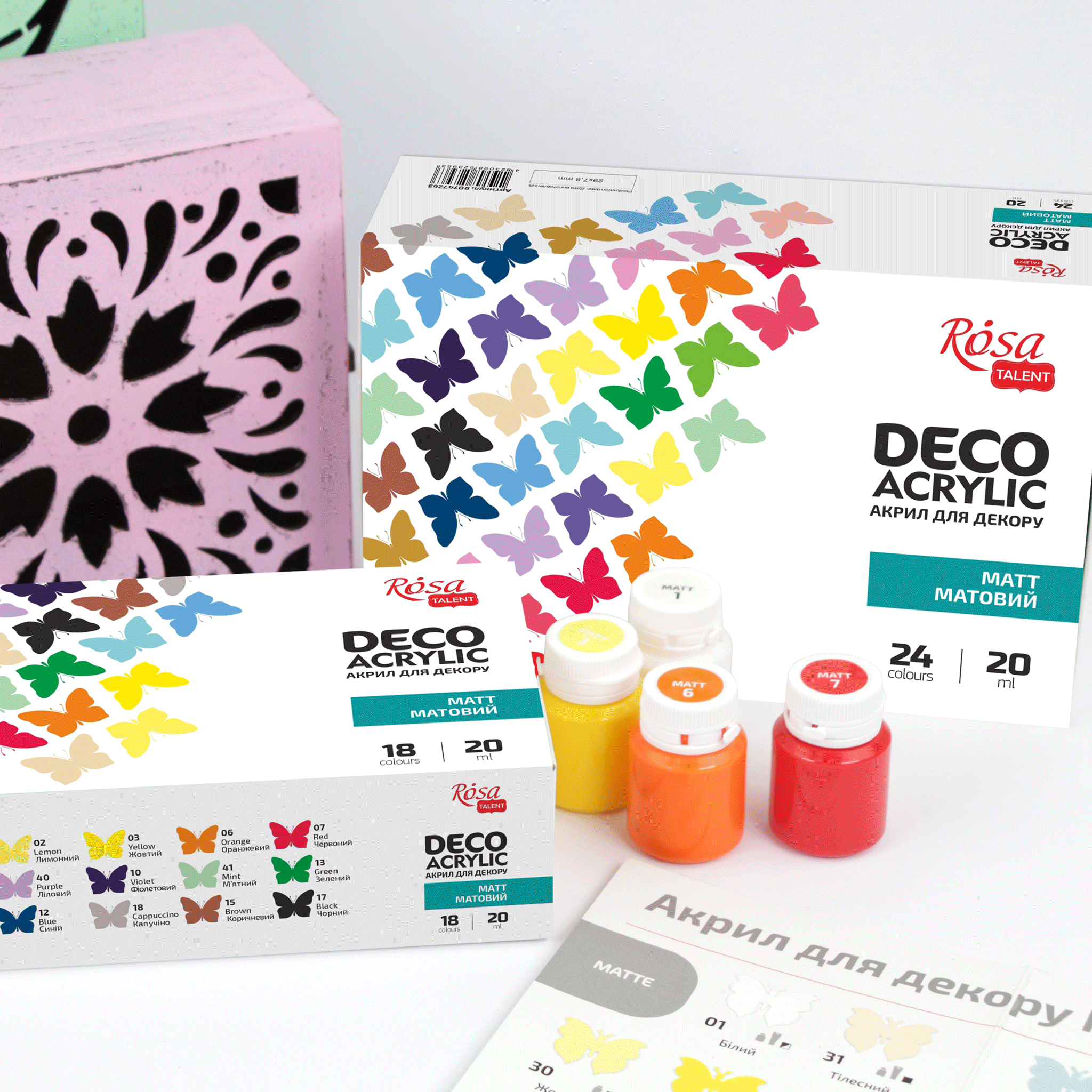 Matt Acrylic Paint For Decor Set, 24*20ml Rosa Talent