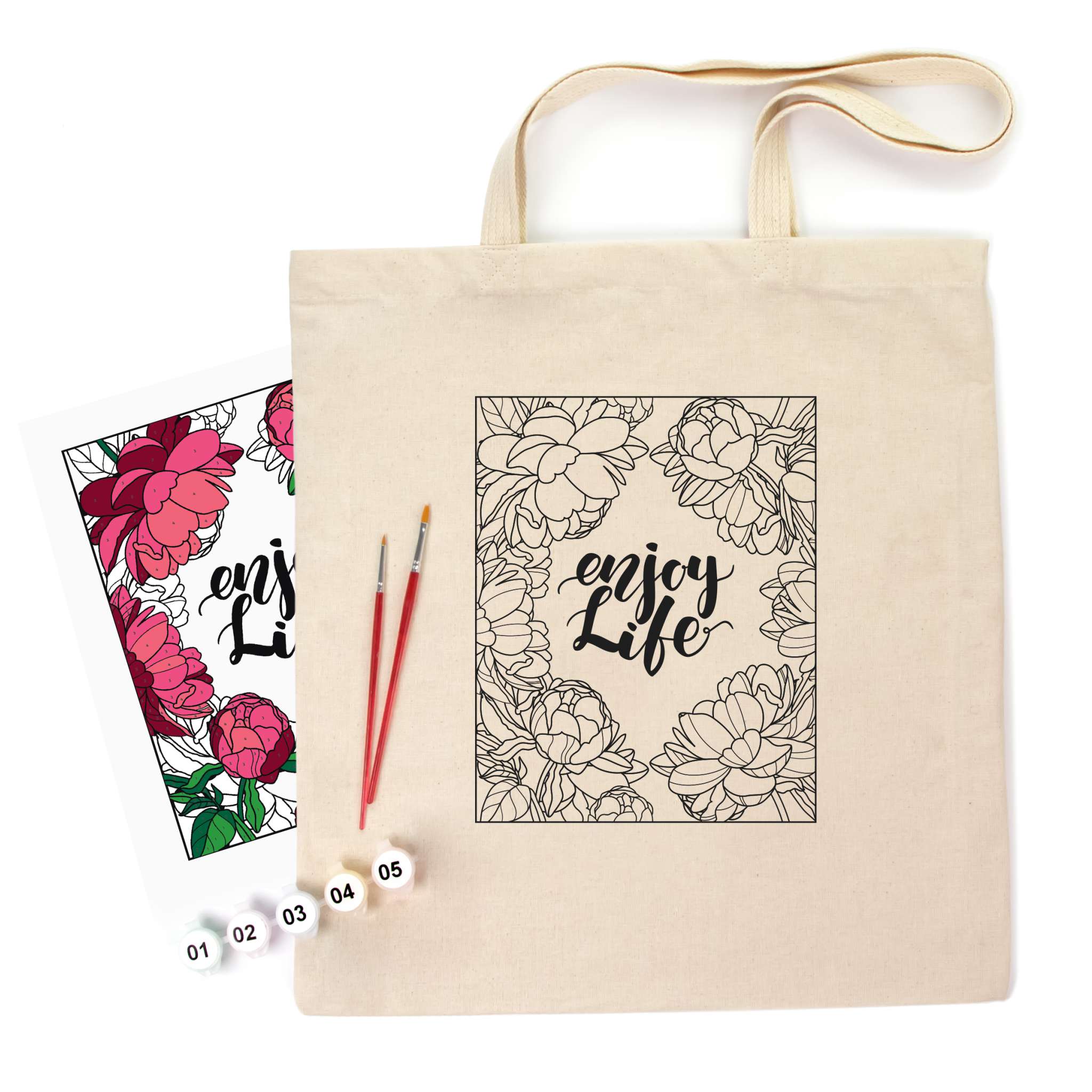 Rosatalent: Eco-friendly Cotton Ecobag Coloring Kit – Peonies (220 Gsm, 38x42 Cm)