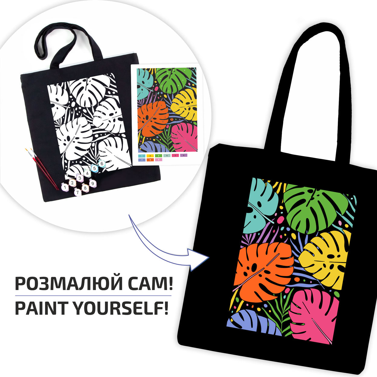 Rosatalent: Eco-friendly Cotton Ecobag Coloring Kit – Tropical Leaves (220 Gsm, 38x42 Cm)