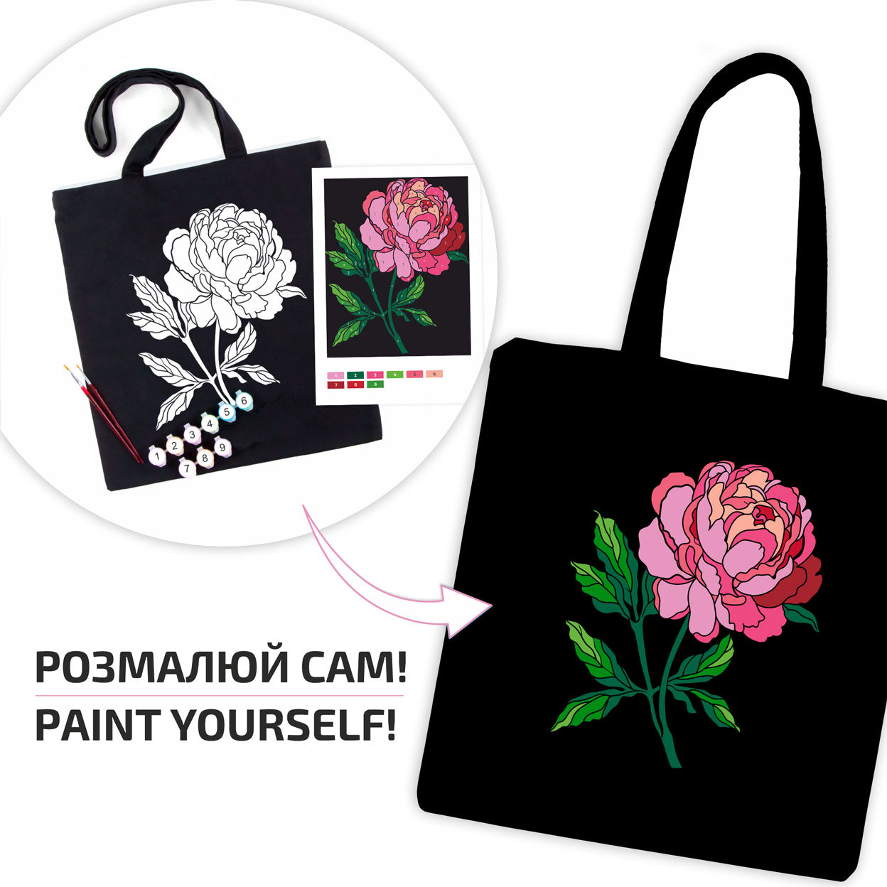 Rosatalent: Eco-friendly Cotton Ecobag Coloring Kit – Tender Рeony (220 Gsm, 38x42 Cm)