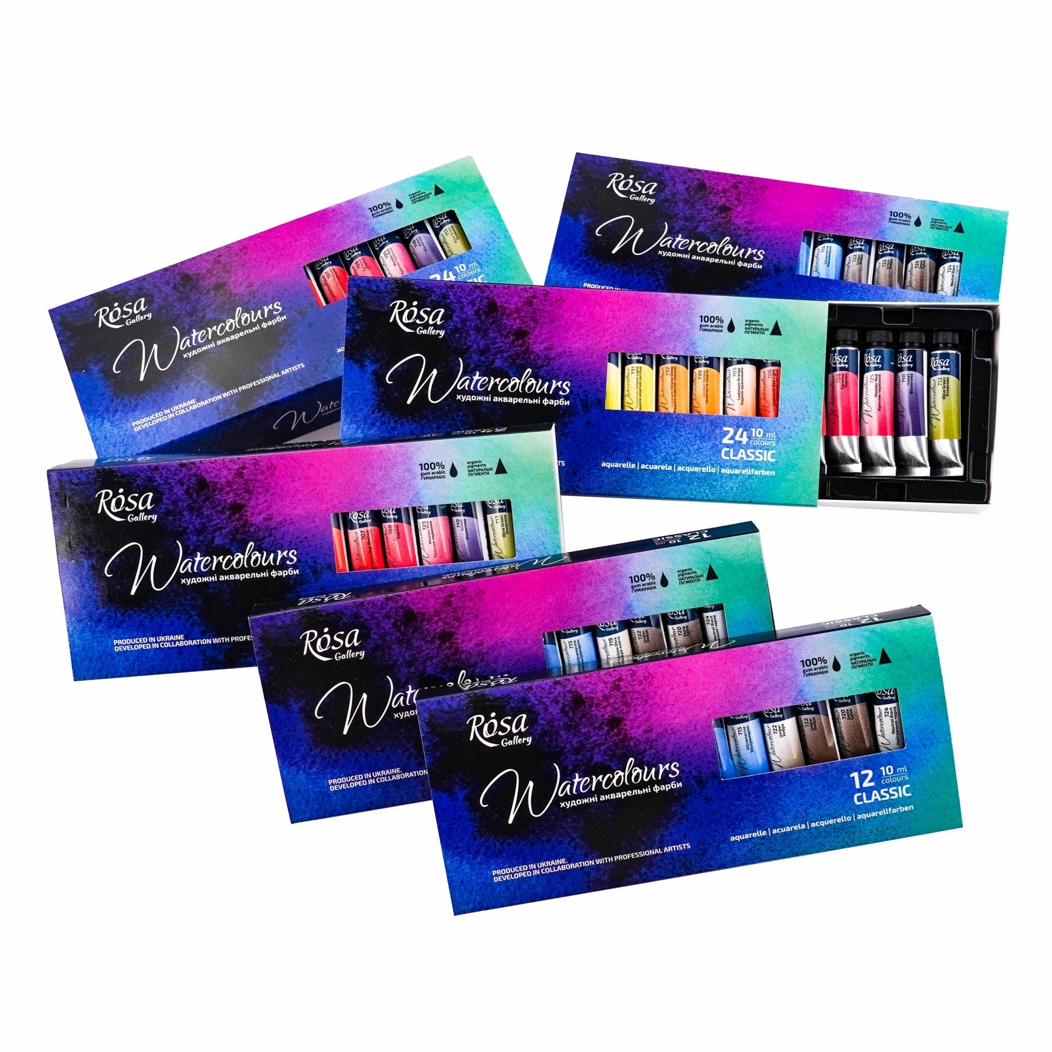 Rosa Gallery Artists' Watercolor Set Classic - 12x10 Ml Tubes | Premium Watercolours In Cardboard Box