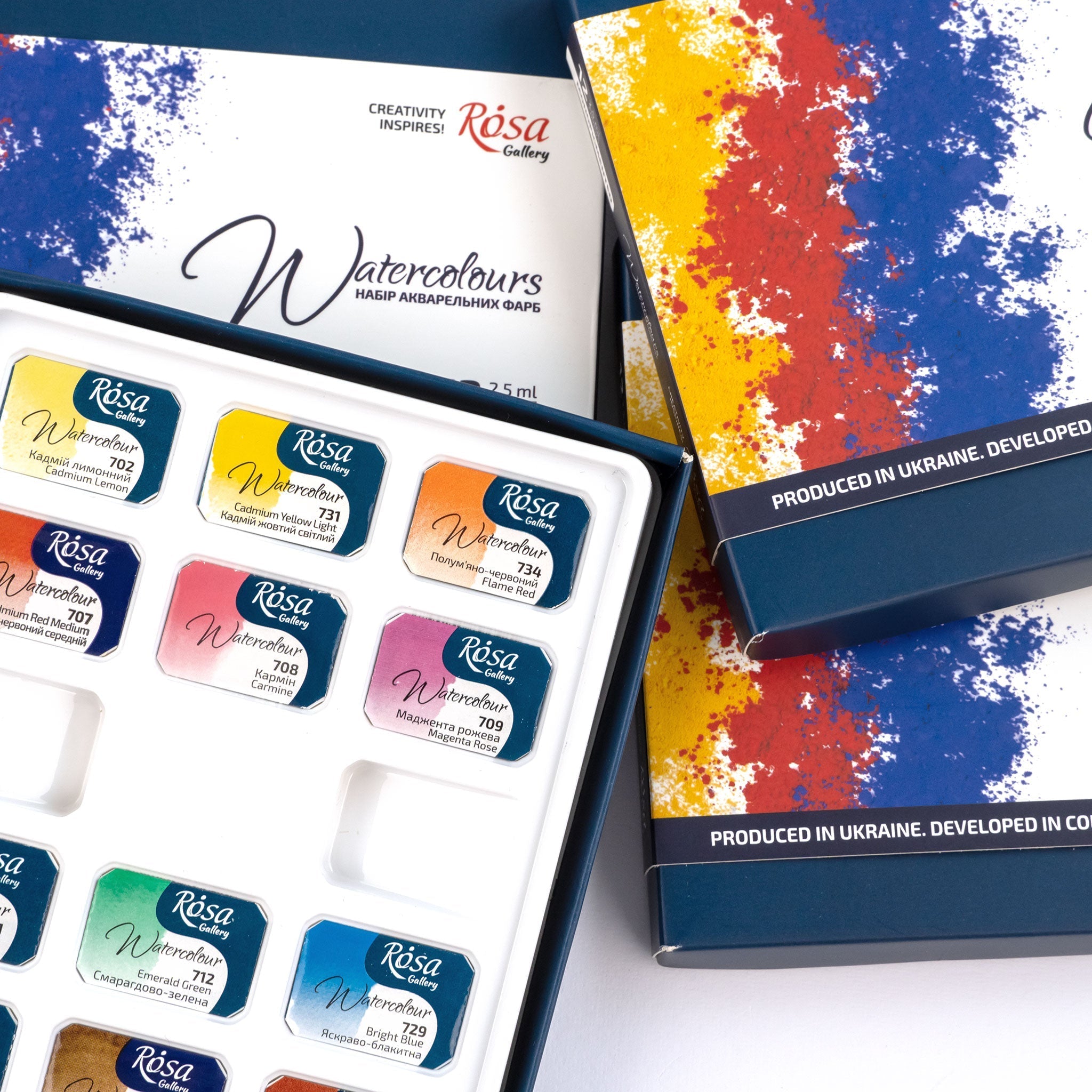 Rosa Gallery Monopigmented Watercolors Set - 12 Colors, Full Pans In Cardboard Box