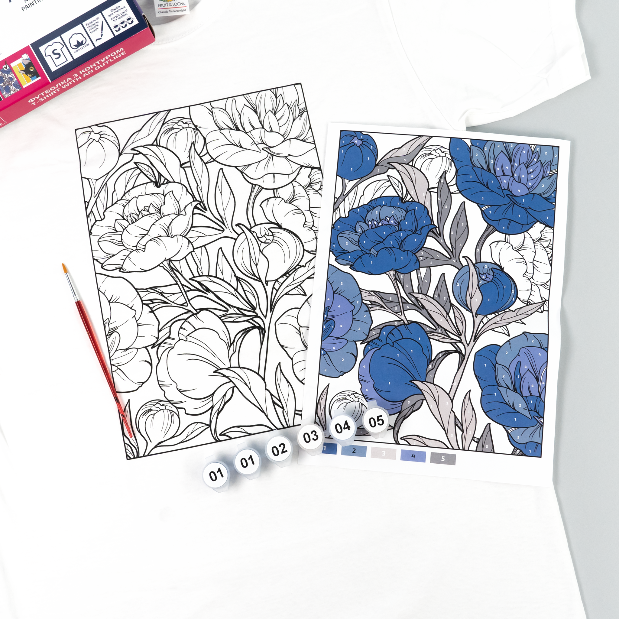 T-shirt Painting "blue Peonies" - 100% Cotton, Size S By Rosa Talent