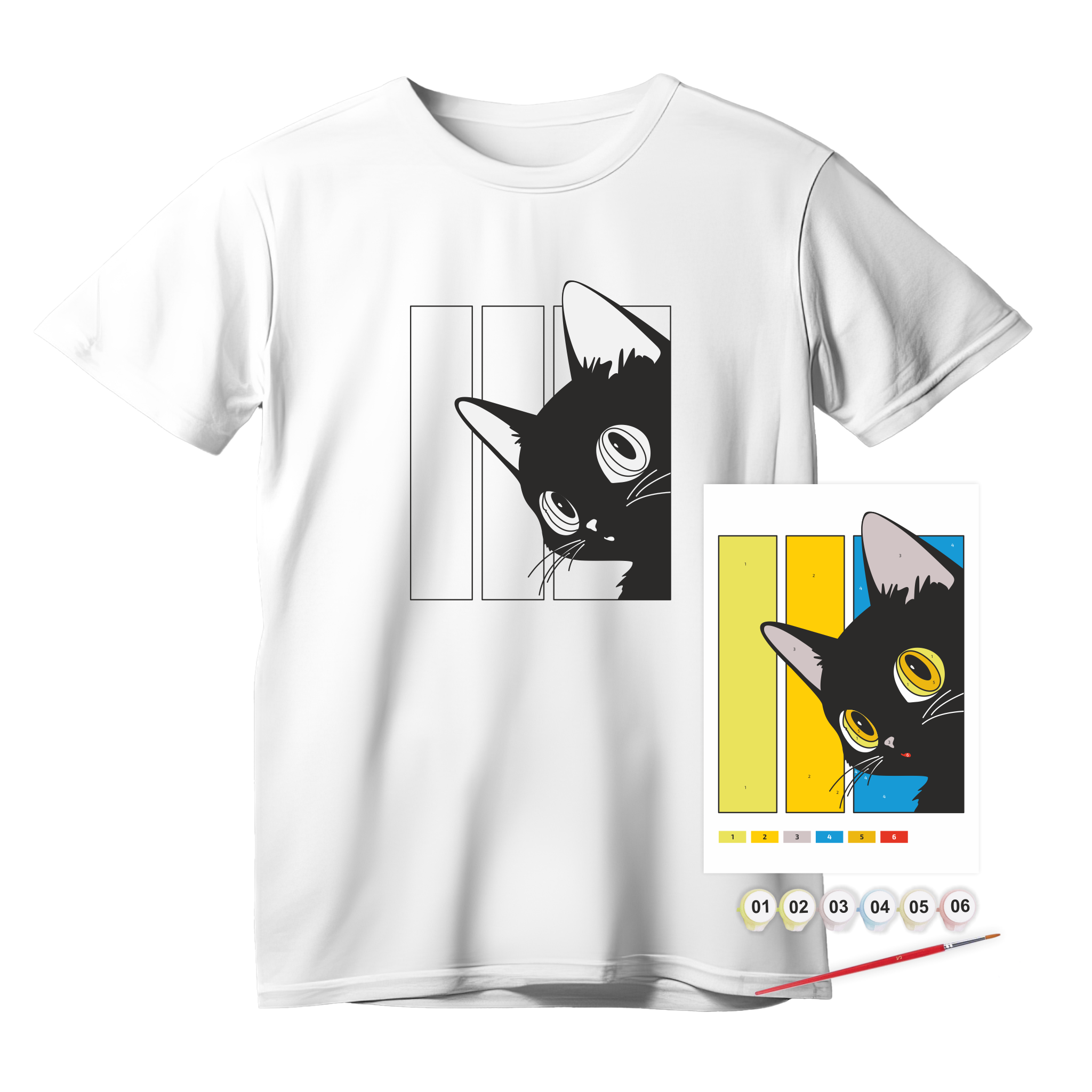 T-shirt Painting "black Cat" - 100% Cotton, Size S By Rosa Talent