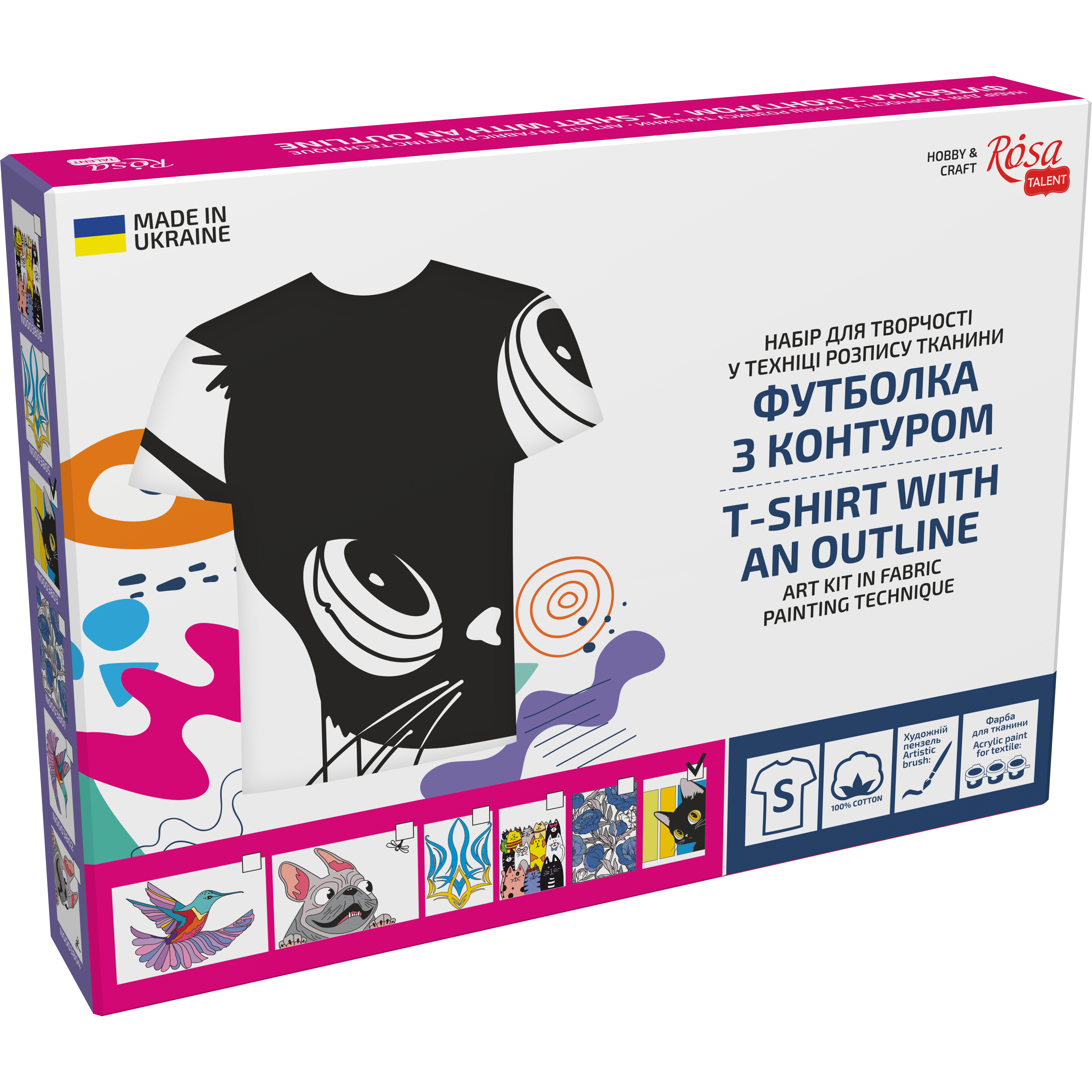 T-shirt Painting "black Cat" - 100% Cotton, Size S By Rosa Talent