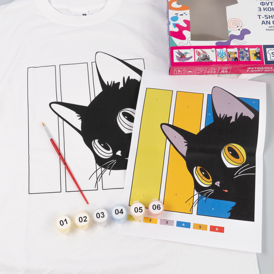 T-shirt Painting "black Cat" - 100% Cotton, Size S By Rosa Talent