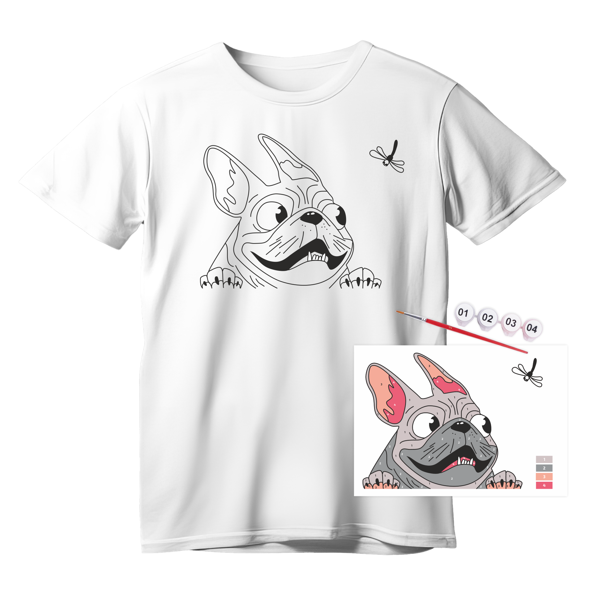 T-shirt Painting "pug" - 100% Cotton, Size S By Rosa Talent
