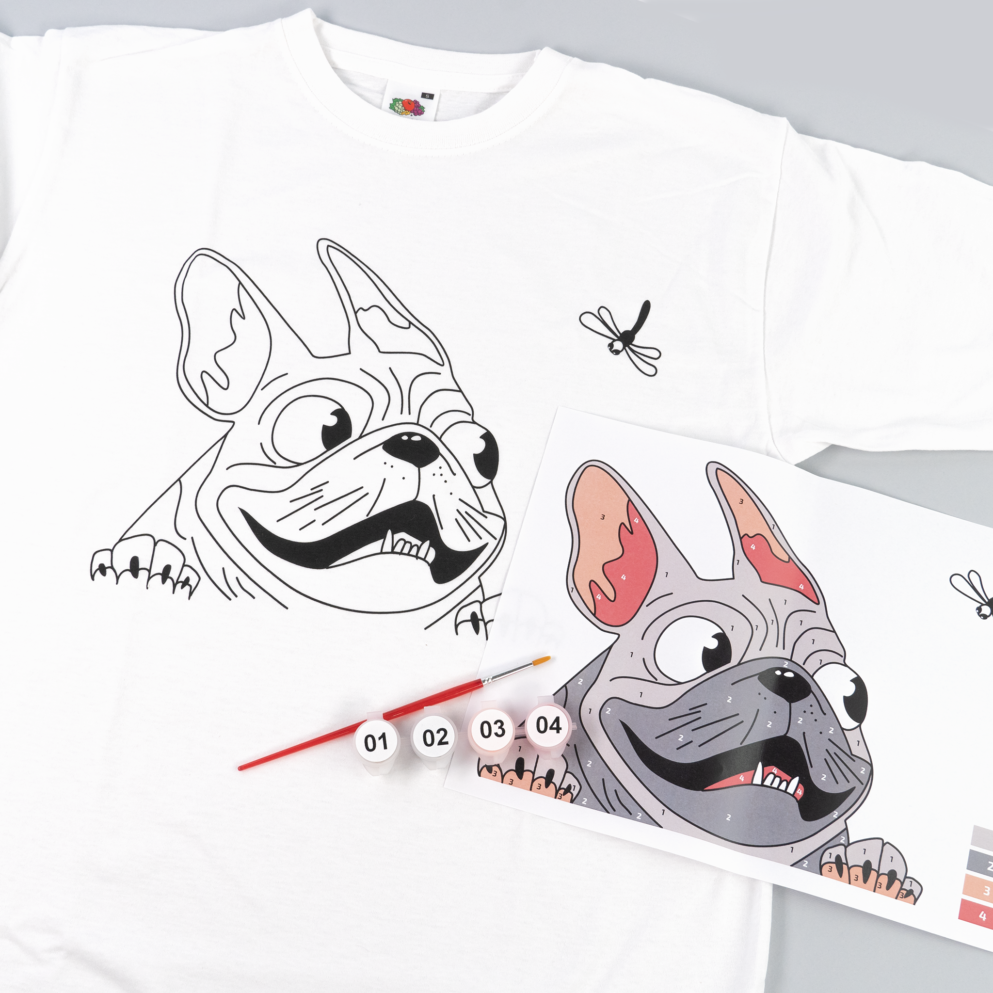 T-shirt Painting "pug" - 100% Cotton, Size S By Rosa Talent