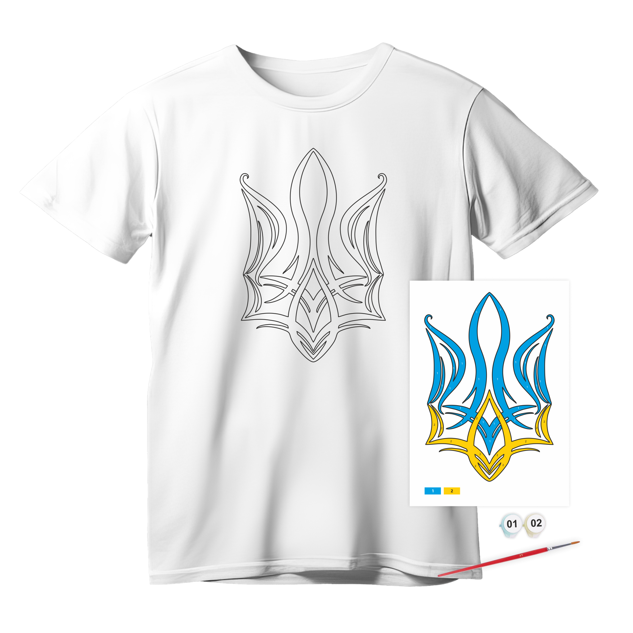 T-shirt Painting "trident" - 100% Cotton, Size S By Rosa Talent