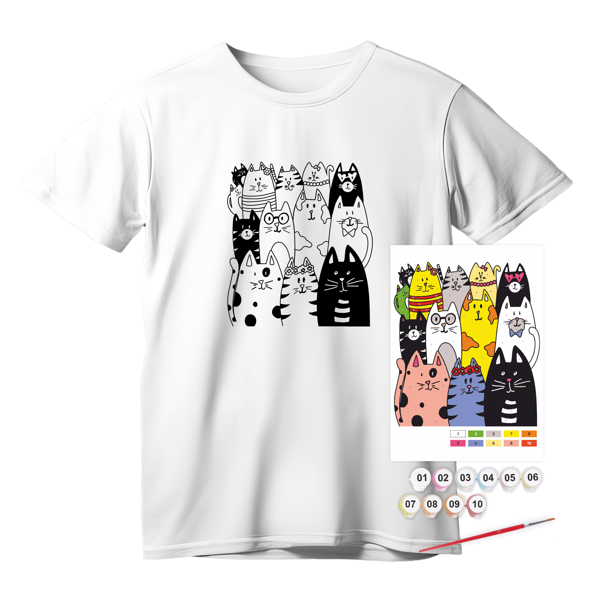 T-shirt Painting "cats" - 100% Cotton, Size S By Rosa Talent
