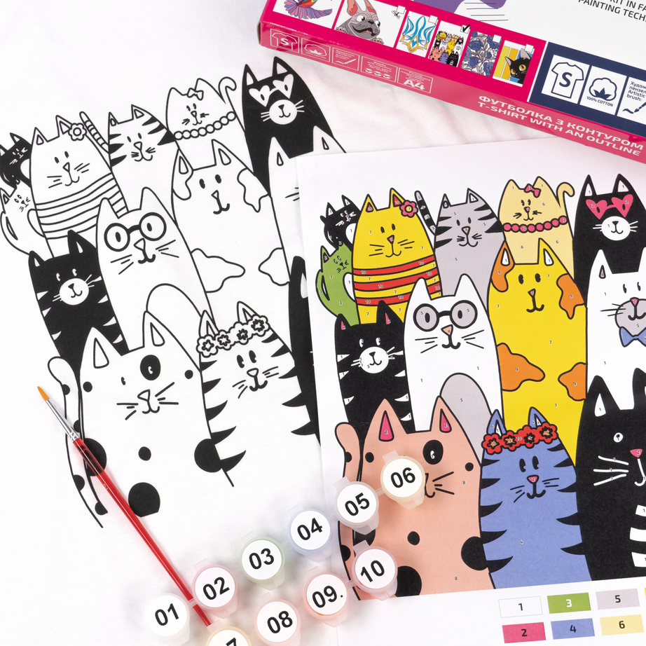 T-shirt Painting "cats" - 100% Cotton, Size S By Rosa Talent