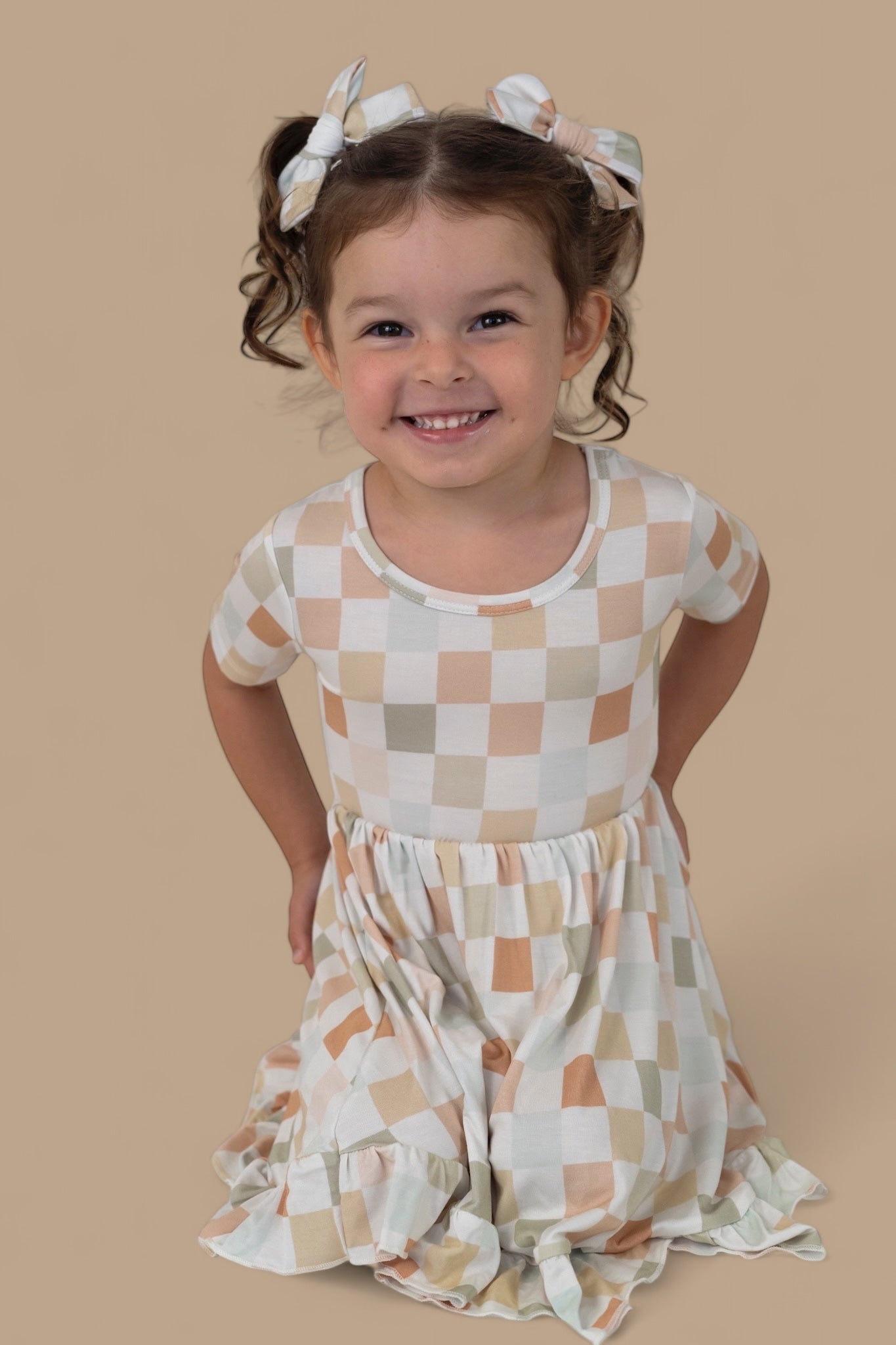 Muted Checkers Dream Bow Hair Clips