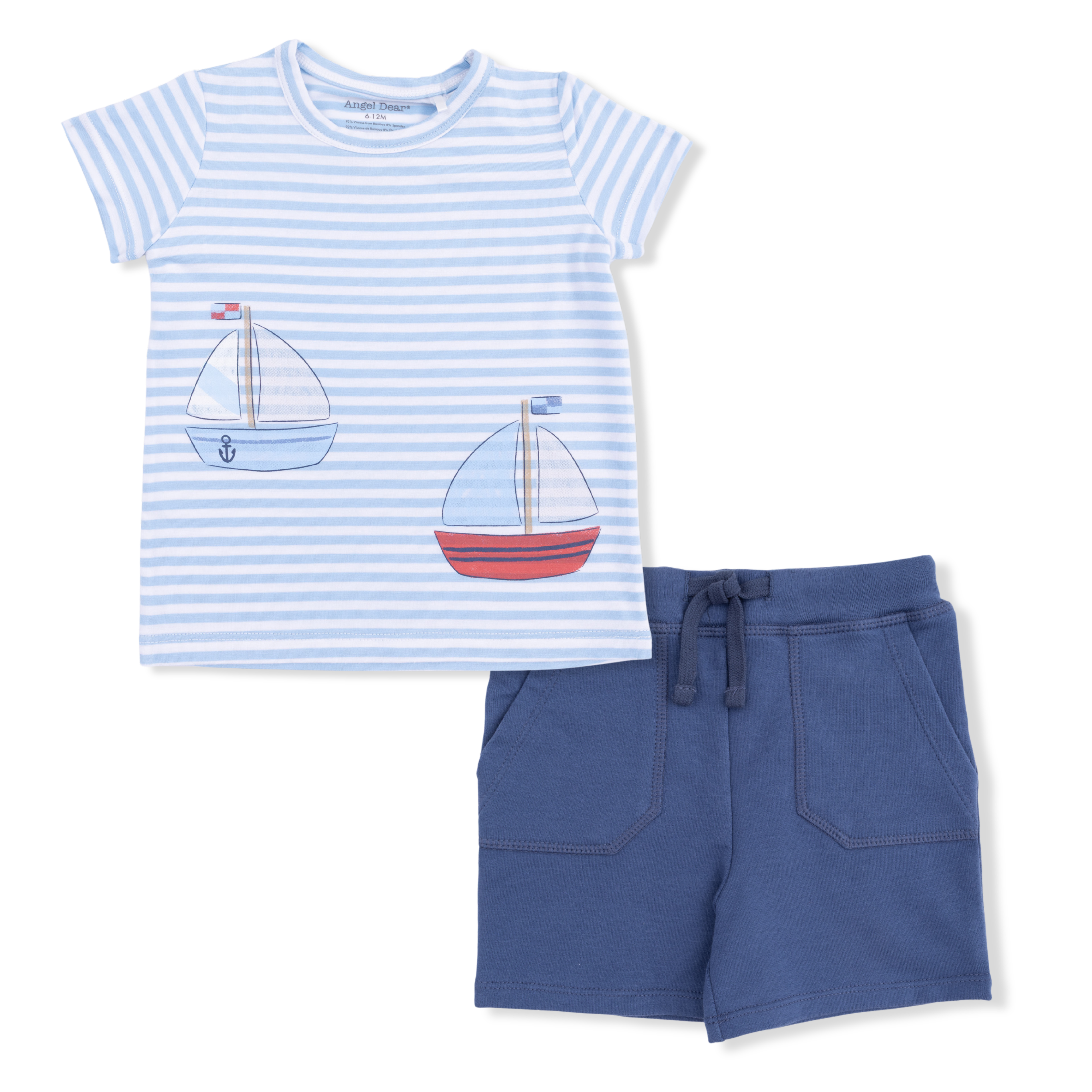 Bubbly Sailboat Stripe - Crew Neck Tee With Cargo Short