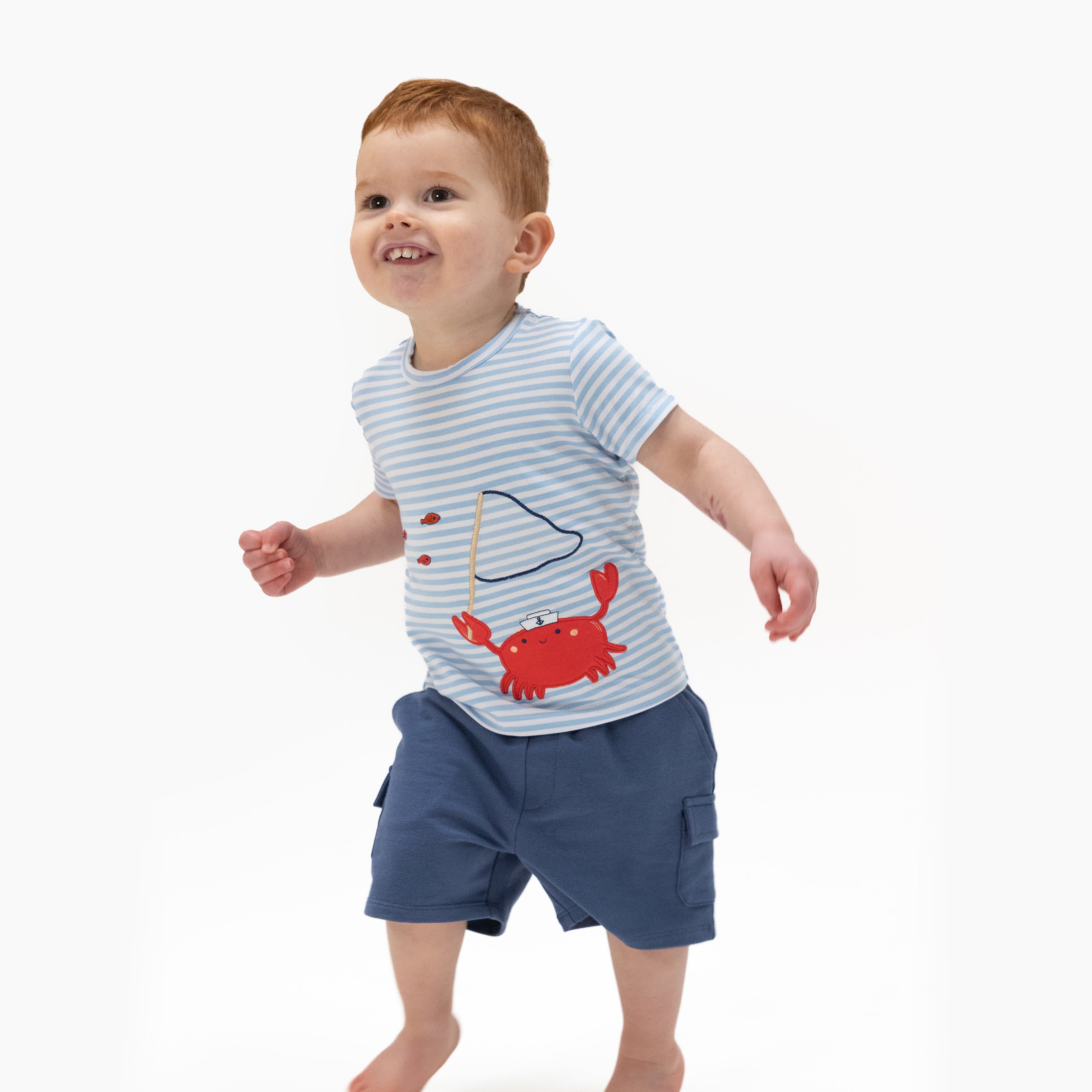 Sailor Sea Creatures Appliques - Crew Neck Tee With Cargo Short